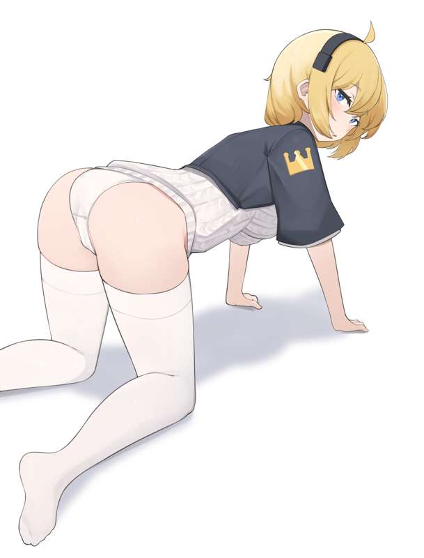 1female, ass, barely clothed, blonde, blonde female, blonde hair, blue eyes, blue jacket, boobs, bottomwear, breasts, butt, curvaceous, curvaceous body, curvaceous female, curvaceous figure, curvy, curvy body, curvy female, curvy figure, daebom, female, hips, jacket, mature female, panties, partially clothed, partially nude, shirt, solo, stockings, strv 103, strv 103 (daebom), topwear, white hair, white panties, white shirt, white stockings