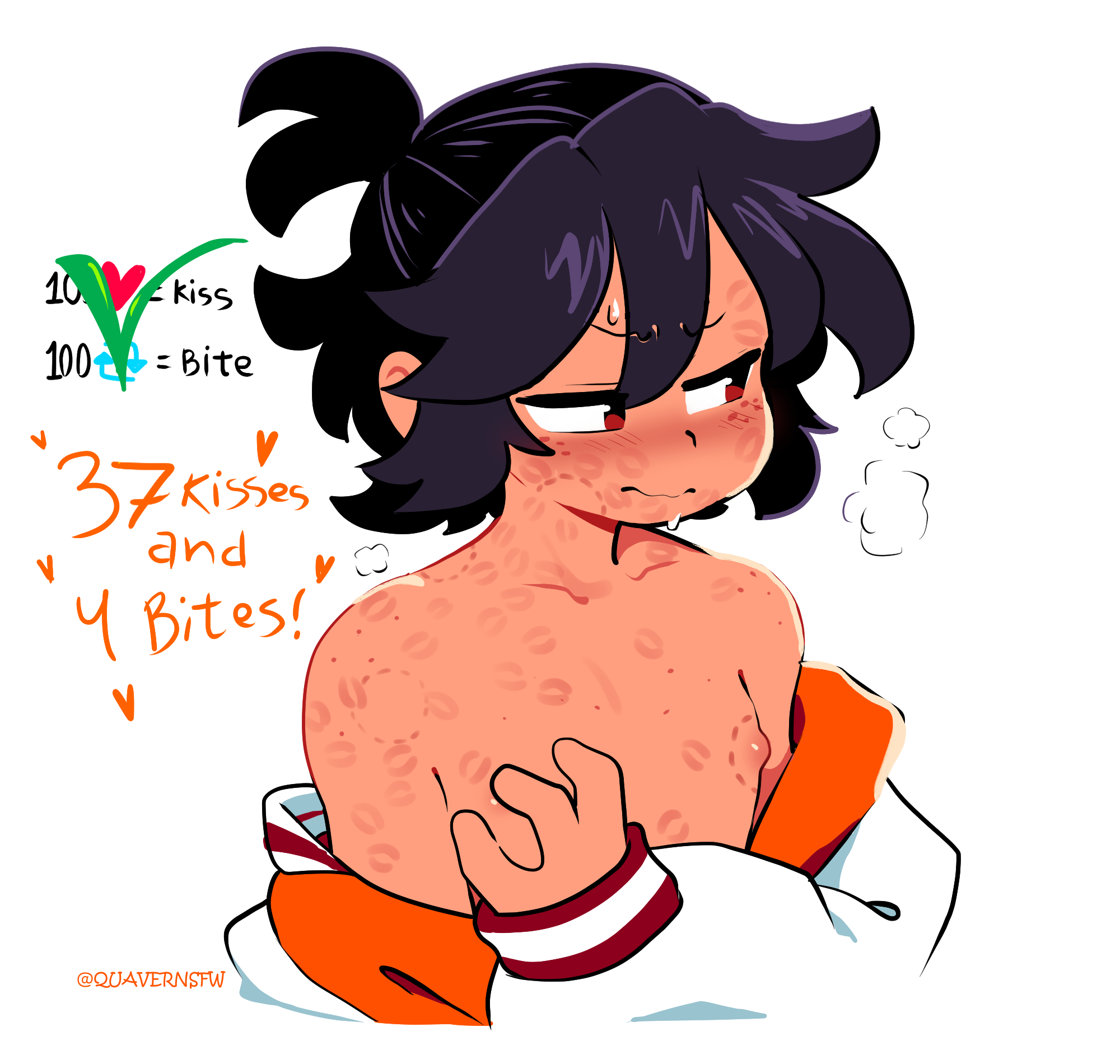1boy, 1boys, 1male, 1males, 1man, annoyed, annoyed expression, aroused, bite marks, black hair, embarassed nude male, kiss marks, male, male only, male solo, man solo, mango quaver (male), naked, nipples, nude, quavernsfw, red eyes, sona