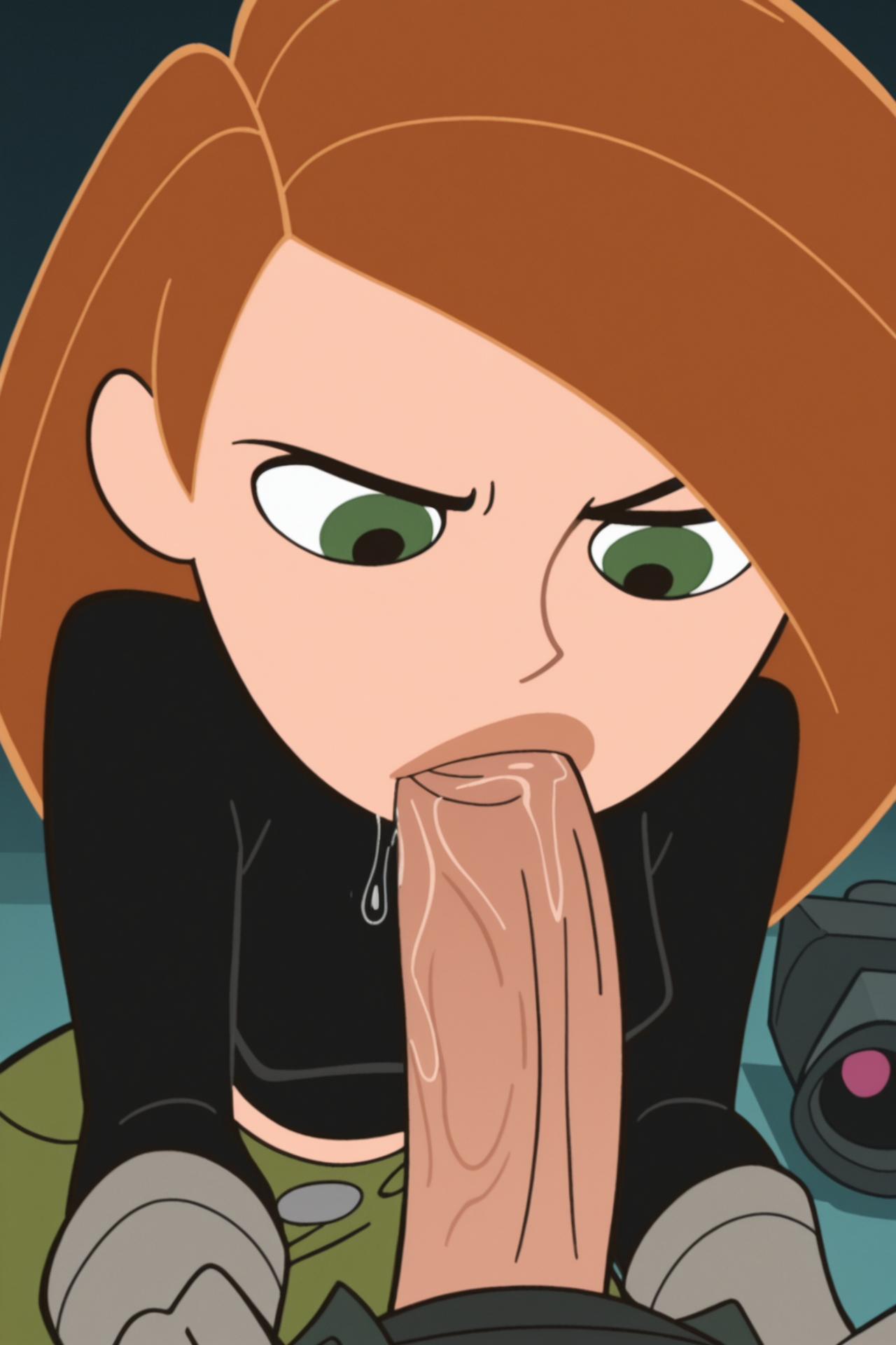 1boy1girl, accurate art style, ai generated, annoy, annoyed, annoyed expression, blowjob, dirtmaster, disney, disney channel, fellatio, female, gloves, green eyes, kim possible, kimberly ann possible, male, oral, oral sex, penis, red hair, saliva, sucking, sucking penis, tip sucking