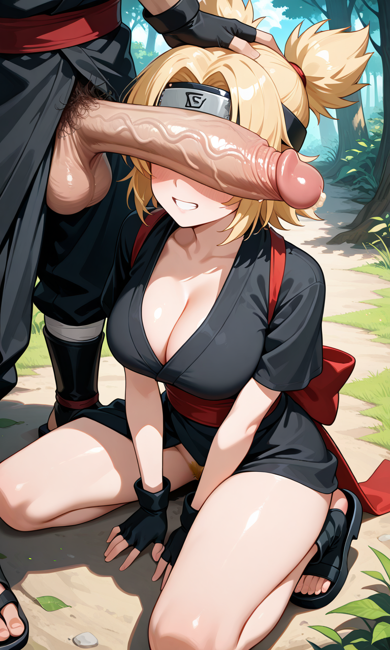 1boy, 1girls, ai generated, balls, big breasts, big cock, big dick, big penis, big testicles, black dress, black kimono, blonde hair, breasts, cant see the haters, cleavage, cock on face, cock on head, cock over eyes, dark skin, dick covering eyes, dick on face, dick on head, dirty penis, dominant male, dominated, dominated female, domination, eyes covered, female, happy, huge cock, kunoichi, male, naruto, naruto (series), naruto shippuden, ninja, obedient, penis, penis on face, penis on head, penis over eyes, smegma, smiling, submissive, submissive female, temari, teslart, testicles, trained, veiny balls, yellow hair