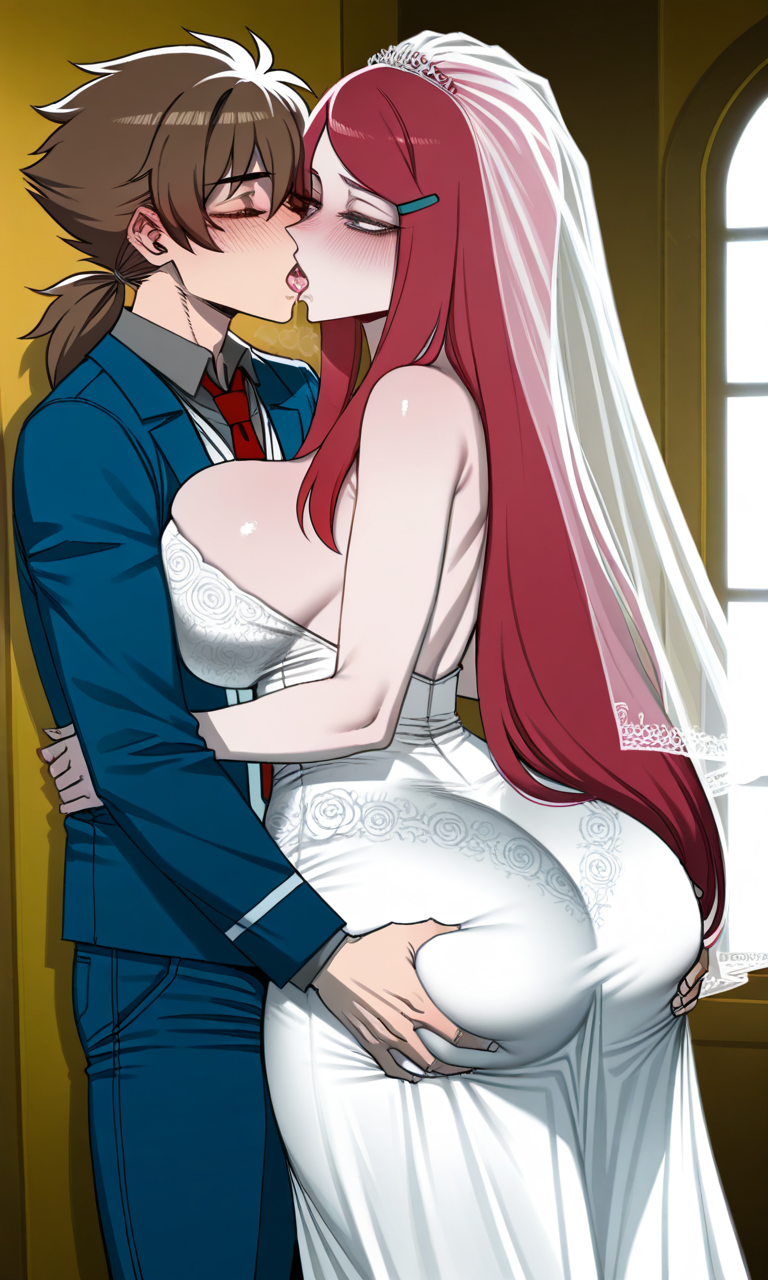 ai ai-created ai_art ai_assisted ai_generated ass ass_focus ass_grab big_ass big_breasts crossover curvy curvy_body curvy_female curvy_figure french_kiss french_kissing high_school_dxd huge_ass hyoudou_issei kushina_uzumaki romantic romantic_ambiance sexy sexy_body sexy_pose thick_thighs uzumaki_kushina voluptuous voluptuous_female wedding_dress wide_hips
