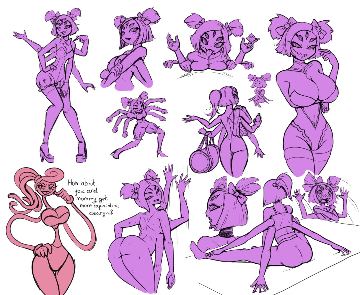 2girls, ass, breasts, female, latiar, mommy long legs, muffet, nude, poppy playtime, tagme, undertale