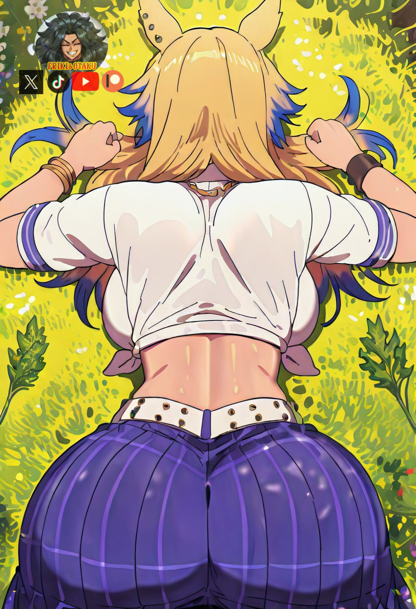 ai generated, blonde hair, female, friki8otaku, huge ass, lying down, obey your master (umamusume), perfect ass, round ass, umamusume, umamusume: cinderella gray