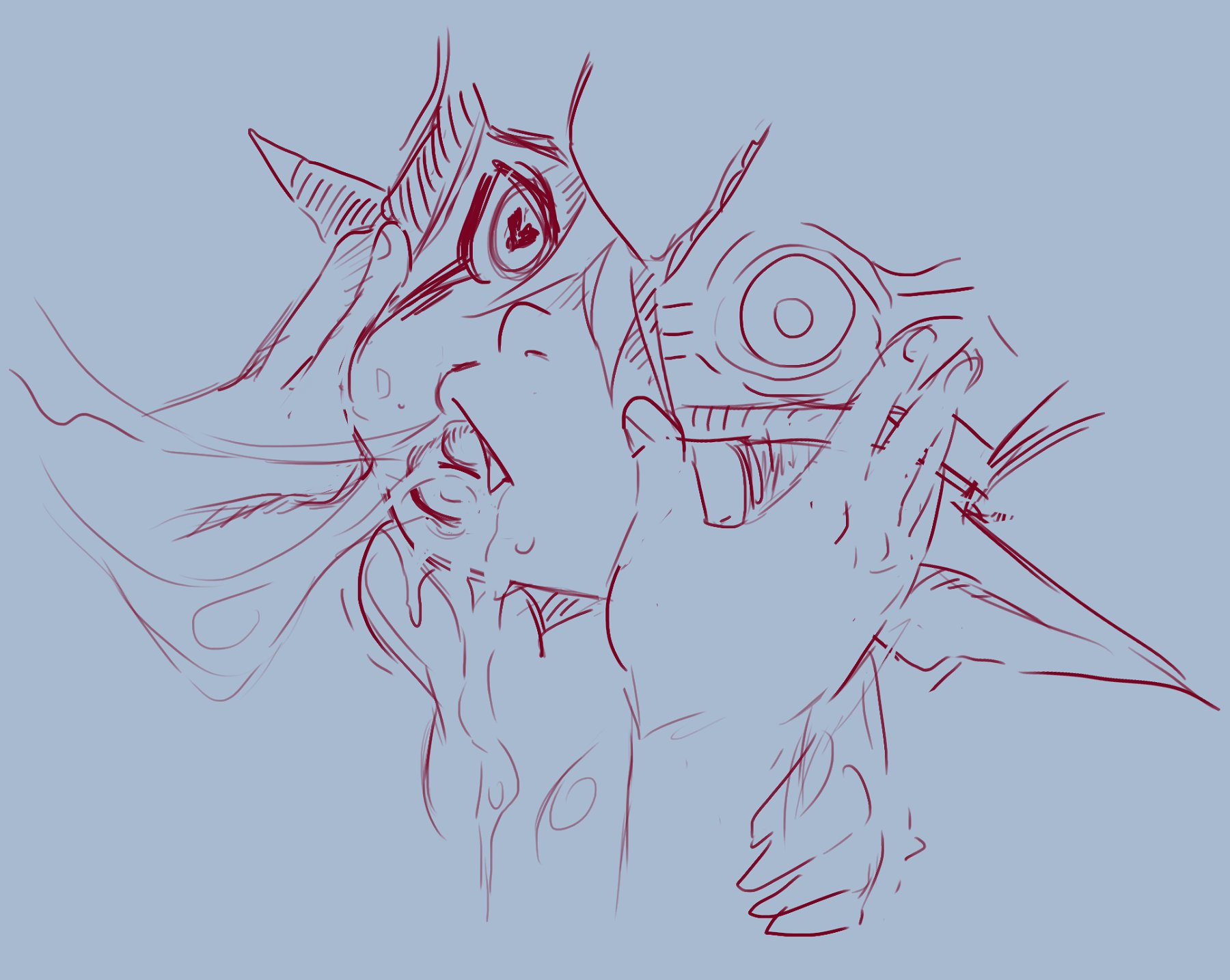 heart-shaped pupils, imp, imp midna, midna, monochrome, nintendo, saliva, sketch, the legend of zelda, twilight princess, ungulatr