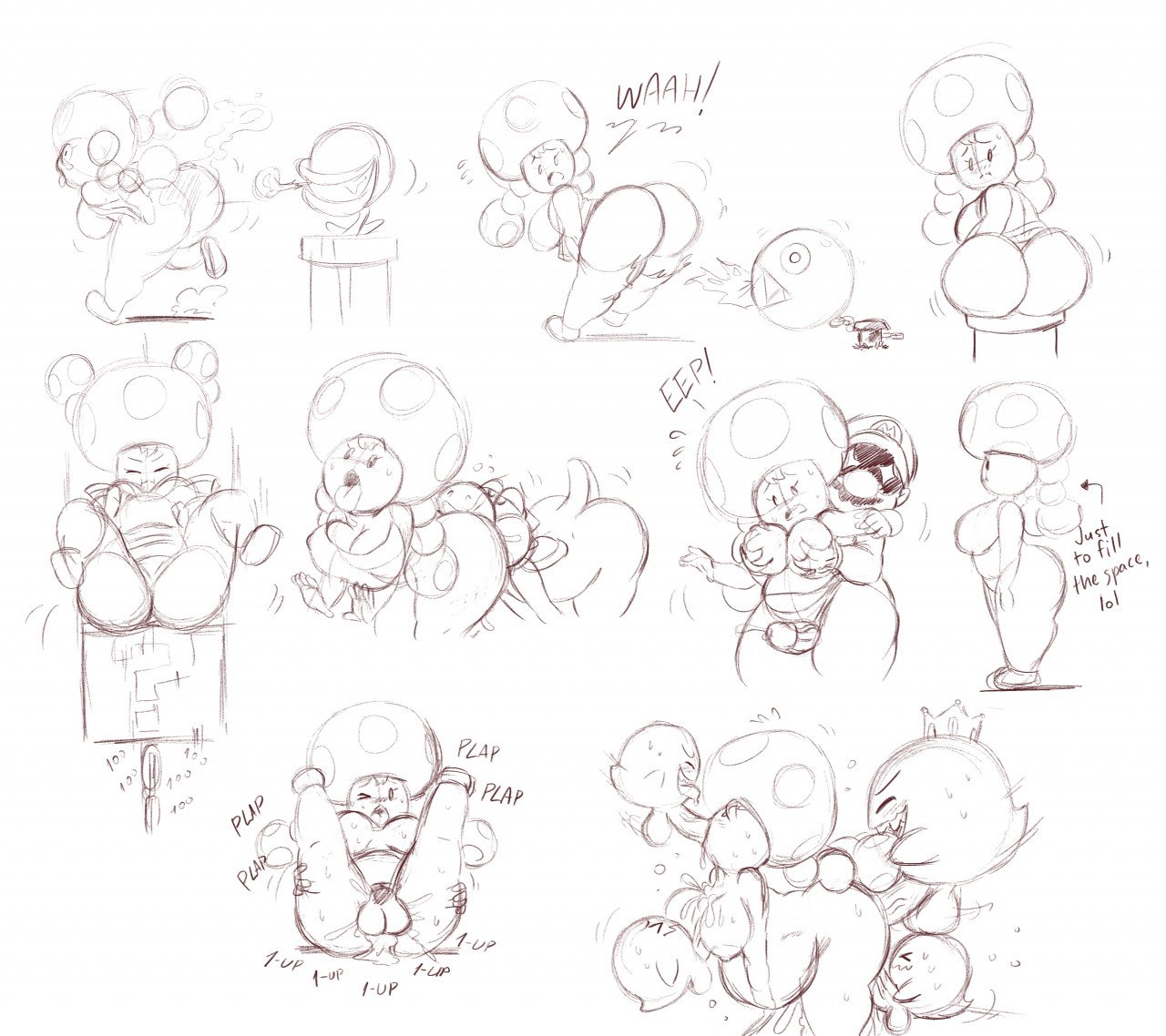 1girls, 7boys, all three filled, ambiguous oral, ass, big ass, big breasts, boo (mario), breasts, bubble ass, bubble butt, chain chomp, creampie, cum in pussy, eating ass, fat ass, fellatio, female, gangbang, inflation, joaoppereiraus, king boo, luigi, male, male/female, mario, mario (series), multiple boys, multiple males, mushroom, mushroom girl, mushroom humanoid, naked, nintendo, paizuri, partially clothed, penetration, piranha plant, pussy, sex, shortstack, spitroast, straight, straight sex, thick thighs, thigh sex, toadette, yoshi