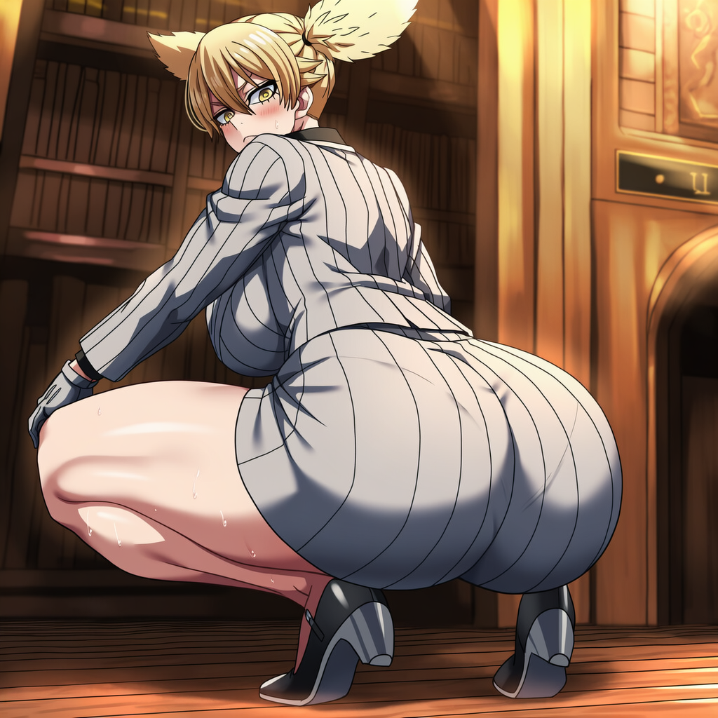1girls, ai generated, ass, big ass, big breasts, big butt, breasts, butt, butt view, clothed, crouching, crouching female, female, female focus, female only, high heels, huge ass, huge butt, inside, looking back, momokusa yomogi, novelai, sideboob, thicc, thicc thighs, thick ass, thick thighs, tougen anki, twintails