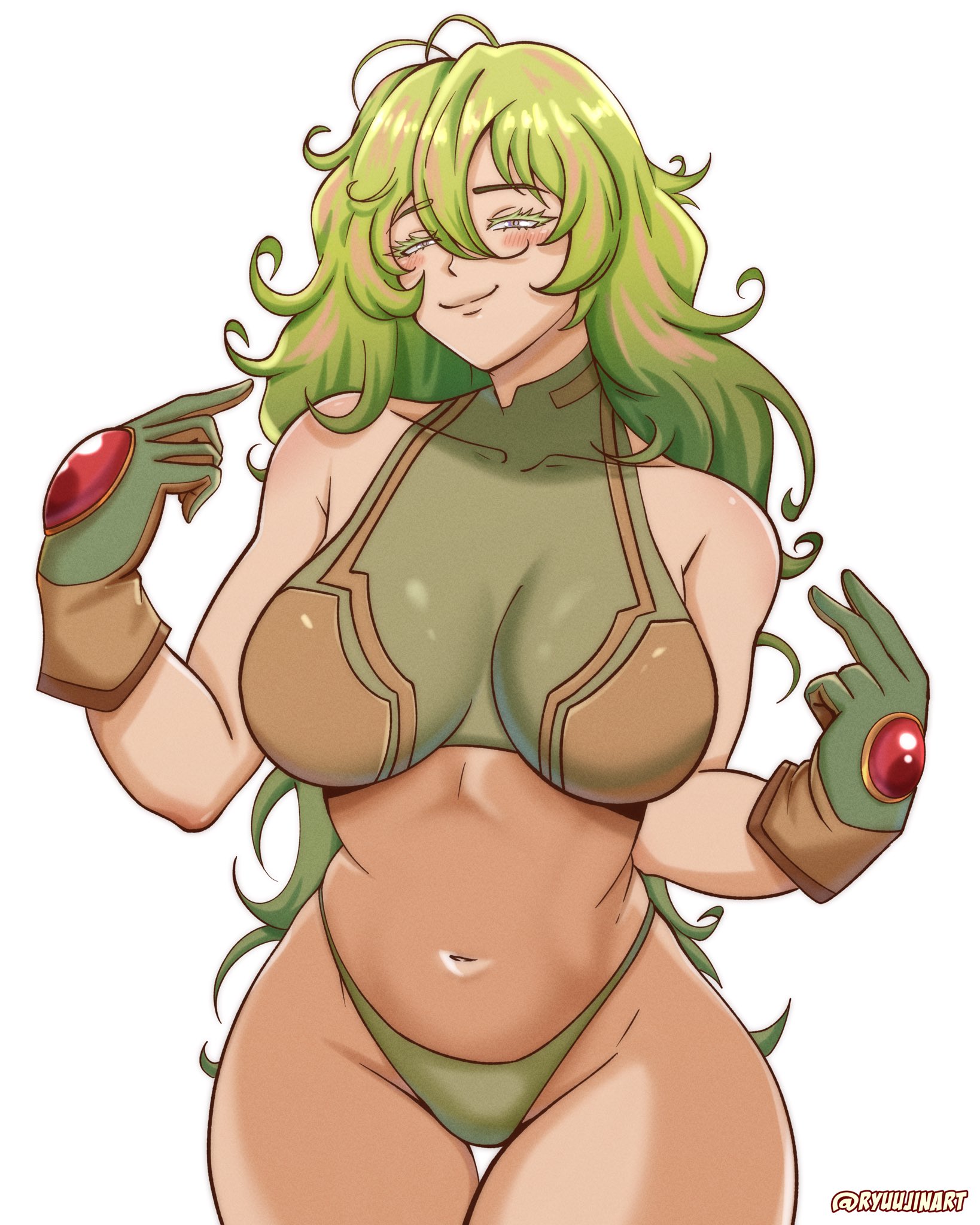 1girls, boku no hero academia, breasts, female, female focus, female only, green eyes, green hair, green-haired female, hi res, large breasts, light skin, light-skinned female, looking at viewer, midriff, my hero academia, my hero academia (finale), post-timeskip, ryuujinart, smile, solo, thighs, time skip, tooru hagakure, tooru hagakure (post-timeskip), tooru hagakure (visible), wide hips