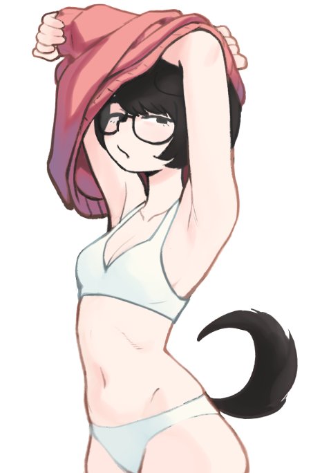 1girls, 2023, bra, breasts, colo, dog ears, dog girl, dog tail, female, glasses, kemonomimi, panties, short hair, small breasts, underwear, undressing, white bra, white panties, white underwear, yoon (colo)