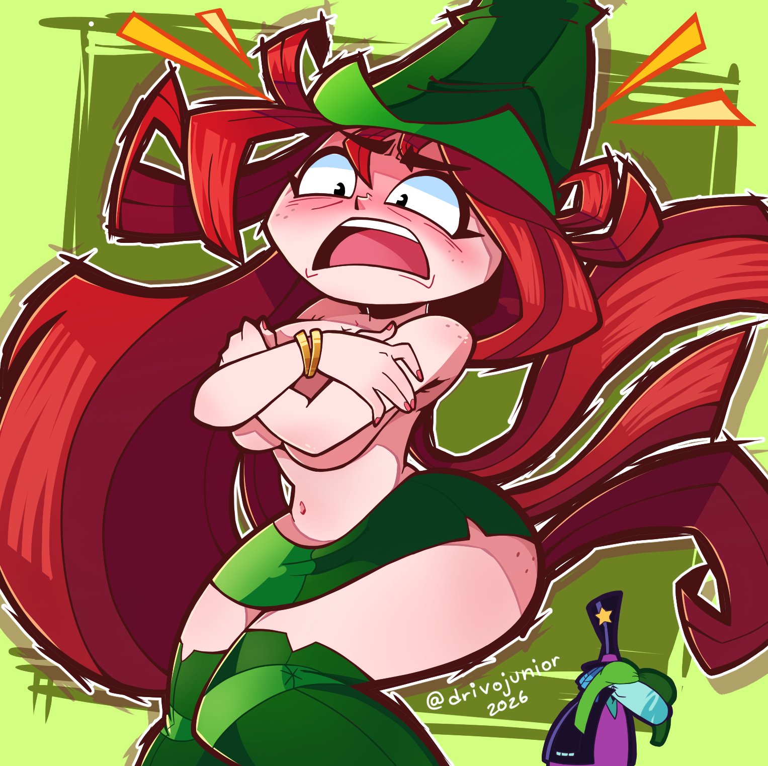 1girls, betilla (rayman), big ass, big breasts, bottom heavy, breasts, child bearing hips, covering breasts, drivojunior, embarrassed, fairy wings, female focus, female only, freckles, huge hips, huge thighs, legwear, light-skinned female, long hair, looking at viewer, nymph, nymph (rayman), rayman (series), rayman origins, skirt, thick thighs, thighs, topwear removed