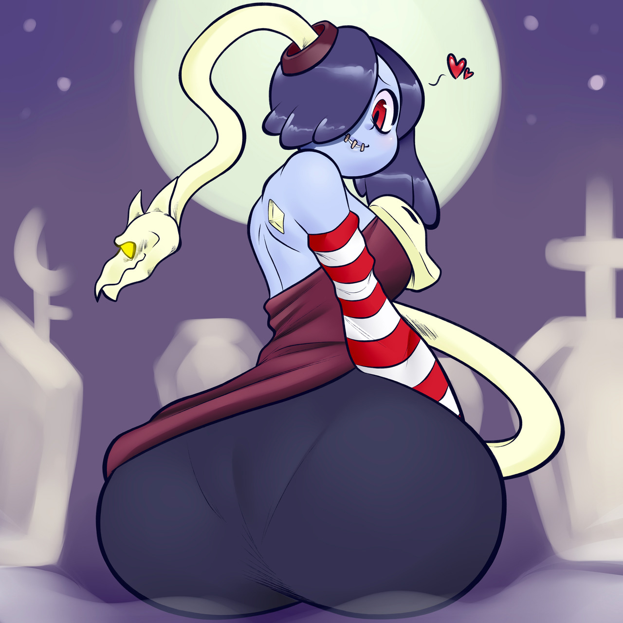 ass, big ass, big butt, female, huge ass, huge butt, leviathan (skullgirls), skullgirls, squigly, undead, zombie