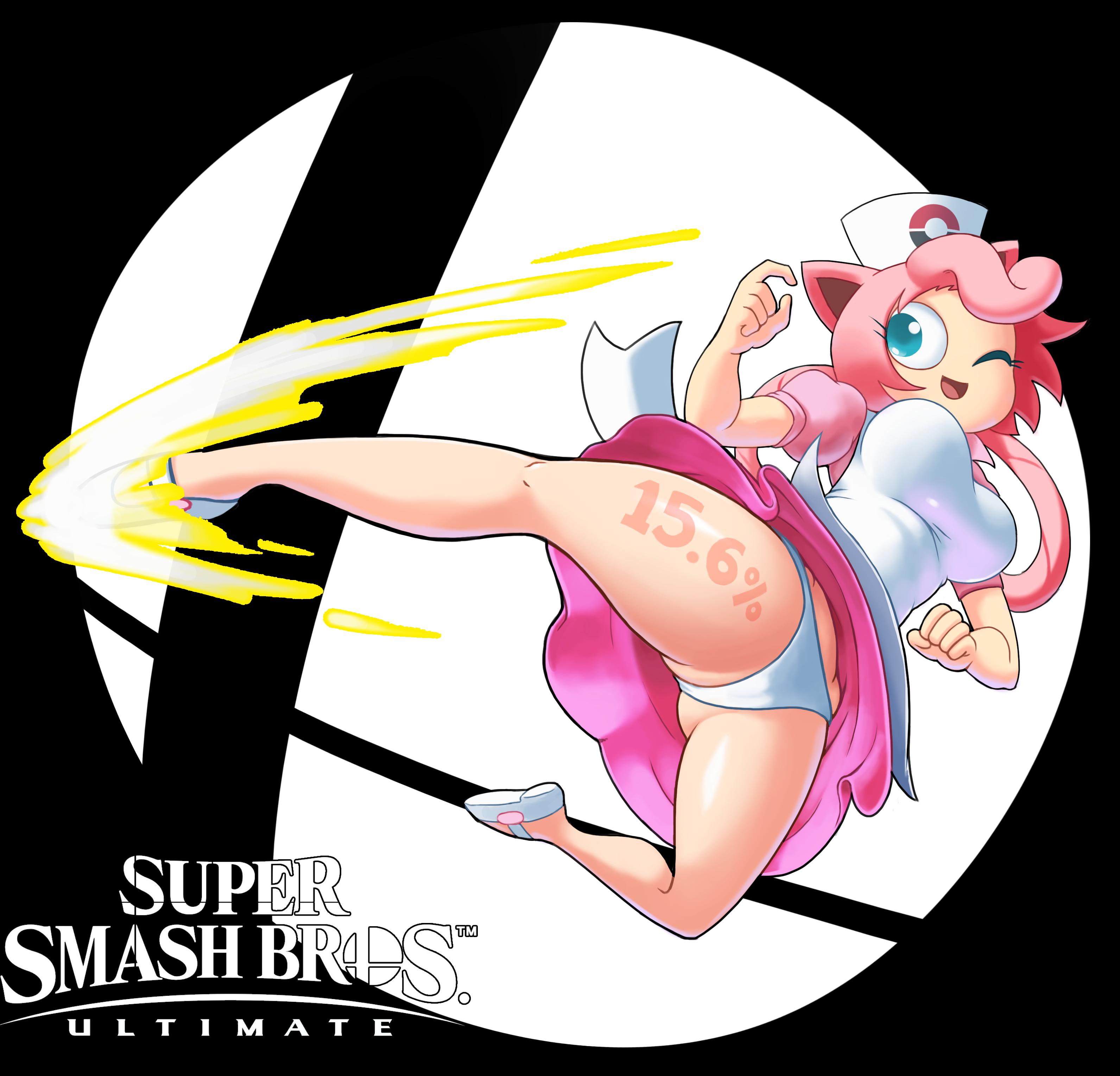 1girls, anthro, anthrofied, ass, breasts, clothed, female, female only, gijinka, humanized, humanized pokemon, jigglypuff, jigglypuff girl, kick, minus8, panties, pokemon, pokemon (species), pokemon rgby, solo, super smash bros., text, thick thighs, watermark, wide hips