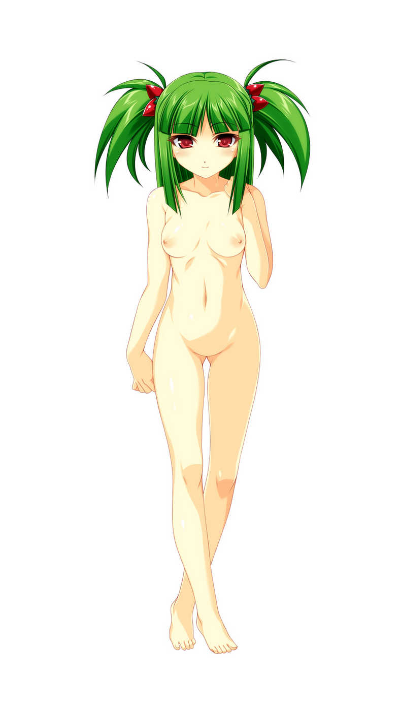 1girls areolae barbie_doll_anatomy barefoot beatmania beatmania_iidx bemani breasts erect_nipples feet female female_only green_hair highres hishimiya_tsugaru kinoshita_ichi legs_crossed medium_breasts nipples no_pussy novagina nude omitted_bits red_eyes short_hair smile tied_hair toes twintails