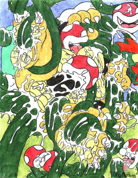 2boys anal anthro balls ballsack black_penis blowjob bowser closed_eyes cum cum_everywhere cum_in_mouth cum_on_body dendrophilia erection fellatio furry gay green_head handjob horns king_nothing koopa male male_only mario_(series) nintendo nude_male oral oral_sex penis piranha_plant plant red_hair scrotum smooth_skin super_mario_bros. testicles toony traditional_media_(artwork) yellow_skin