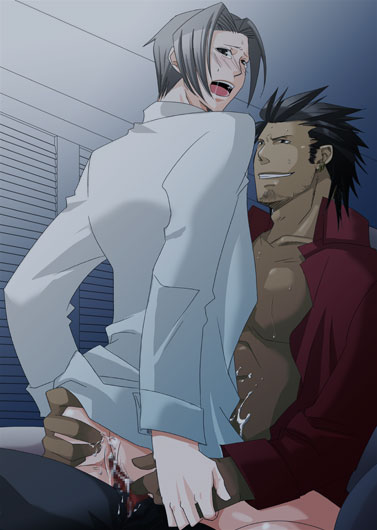 2boys anal blush bottomless capcom censored cum cum_inside cum_while_penetrated diego_armando ejaculation gay gyakuten_saiban gyakuten_saiban_3 human kaminogi_souryuu male male_only miles_edgeworth mitsurugi_reiji multiple_boys open_clothes open_shirt penis saliva tears yaoi