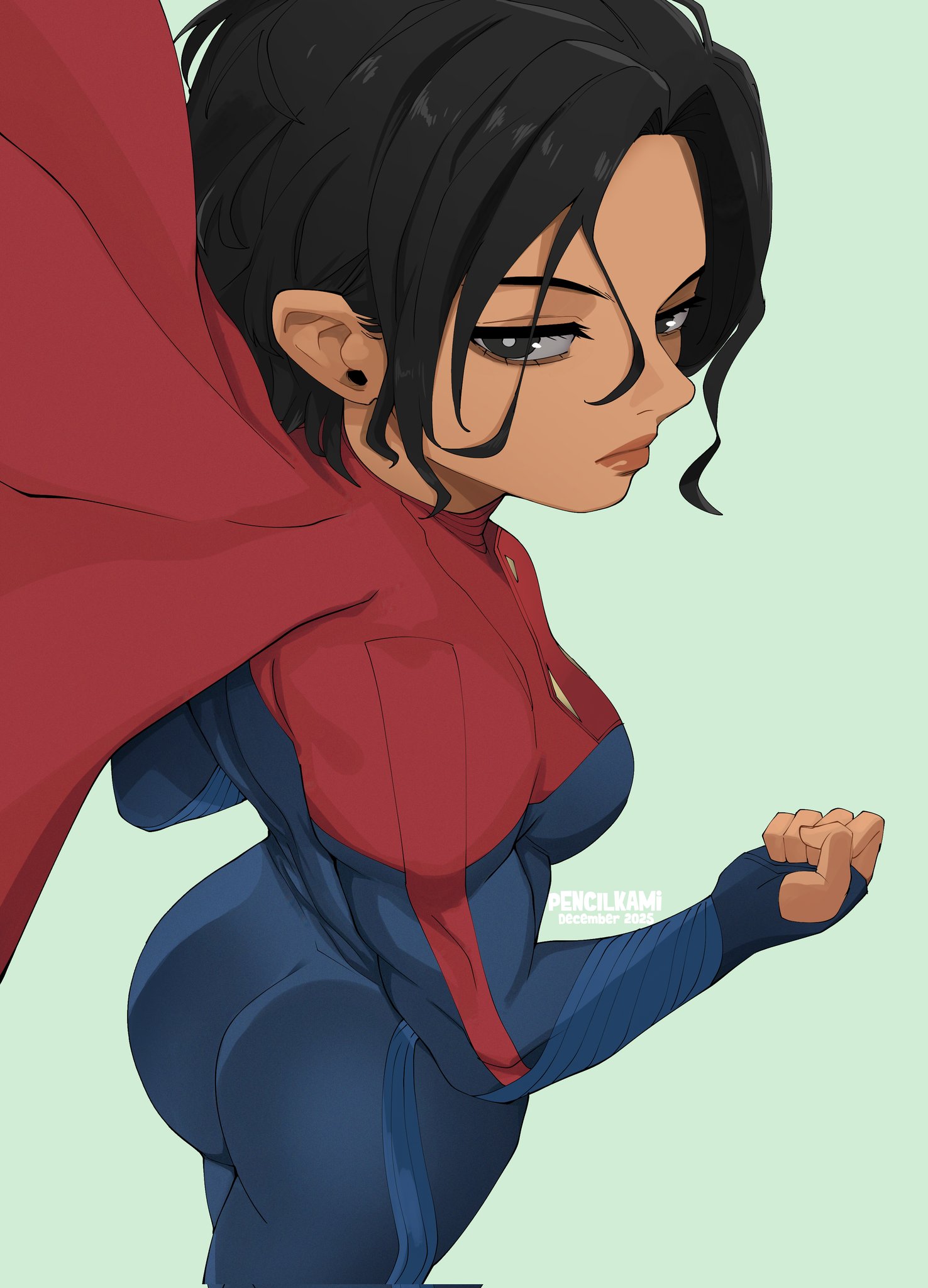 1girls, ass, athletic female, big ass, big breasts, black eyes, black hair, blue bodysuit, bodysuit, breasts, dc, dc comics, dc extended universe, dceu, female, female focus, female kryptonian, female only, fit female, kara zor-el, kryptonian, large ass, large breasts, light skin, light-skinned female, looking at viewer, mature female, multicolored bodysuit, muscular, muscular female, pencilkami, red bodysuit, short hair, supergirl, supergirl (sasha calle), superheroine, superman (series), the flash (2023), the flash (series), thick thighs, thighs, tight clothing, wide hips