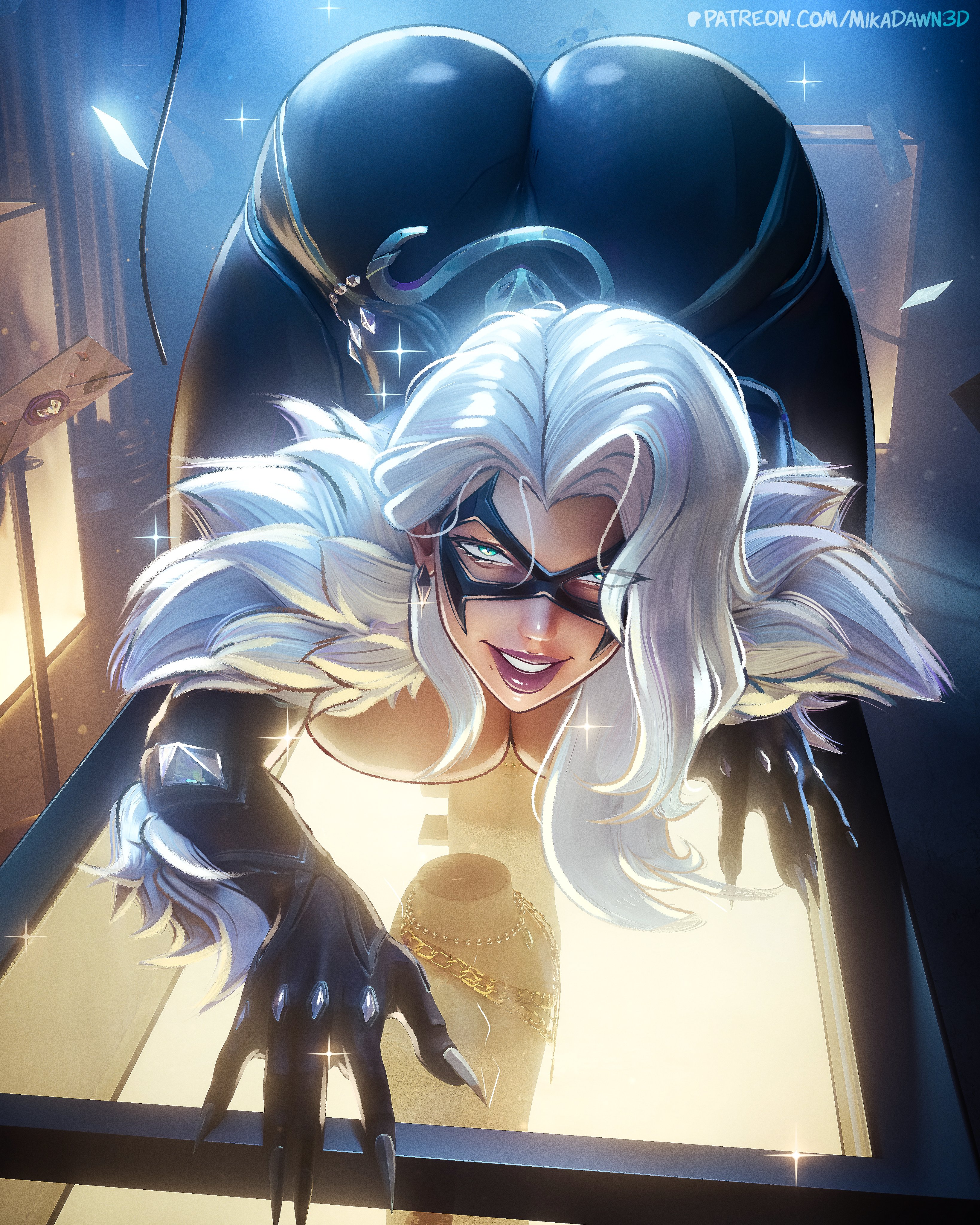 1girls, 2026, 3d, 3d (artwork), alluring, ass, ass cleavage, ass up, big ass, big breasts, big butt, black cat (marvel rivals), black cat (marvel), bodysuit, breasts, bursting breasts, butt, cat burglar, claws, cleavage, curvaceous, curvaceous body, curvaceous female, curvaceous figure, curvaceous hips, curvy, curvy body, curvy female, curvy figure, curvy hips, domino mask, earrings, enticing, eyemask, felicia hardy, female, green eyes, high resolution, highres, hips, huge ass, huge breasts, huge butt, juicy lips, large ass, large breasts, large butt, light skin, light-skinned female, looking at viewer, marvel, marvel comics, marvel rivals, mask, masked, masked female, massive ass, massive breasts, massive butt, mikadawn, necklace, purple lipstick, rope, round ass, round butt, seducing, seductive, seductive look, seductive pose, shiny, shiny ass, shiny butt, shiny clothes, shiny lips, skin tight, smile, smiling, smiling at viewer, solo, spider-man (series), superheroine, teasing, teasing viewer, temptation, tempting, tempting viewer, thick, thick ass, thick breasts, thick butt, thick hips, thick lips, thick thighs, thief, tight clothes, tight clothing, voluptuous, voluptuous female, white fur, white hair, wide hips
