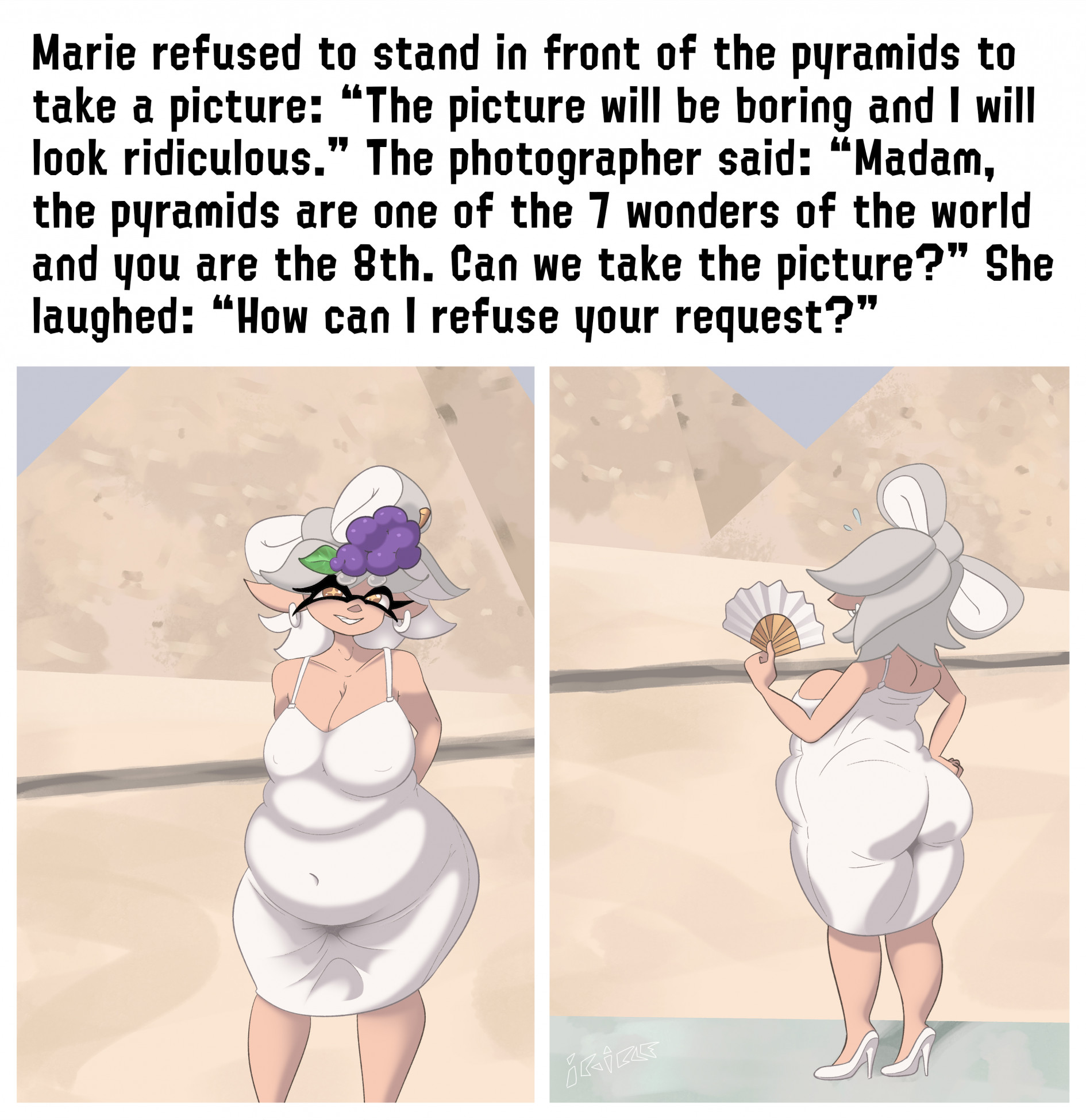 bbw, big ass, big belly, big breasts, big thighs, chubby, chubby female, fat ass, fat belly, female, ic-icle, inkling, marie (splatoon), multiple angles, splatoon, splatoon (series), squid sisters