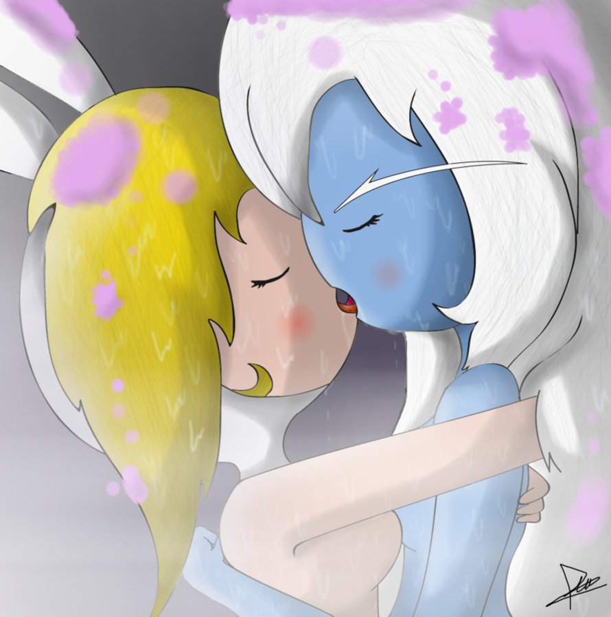 2girls adventure_time blonde_hair fionna_the_human_girl ice_queen_(adventure_time) kissing multiple_girls tagme the-butch-x the_butcher_(artist) white_hair yuri