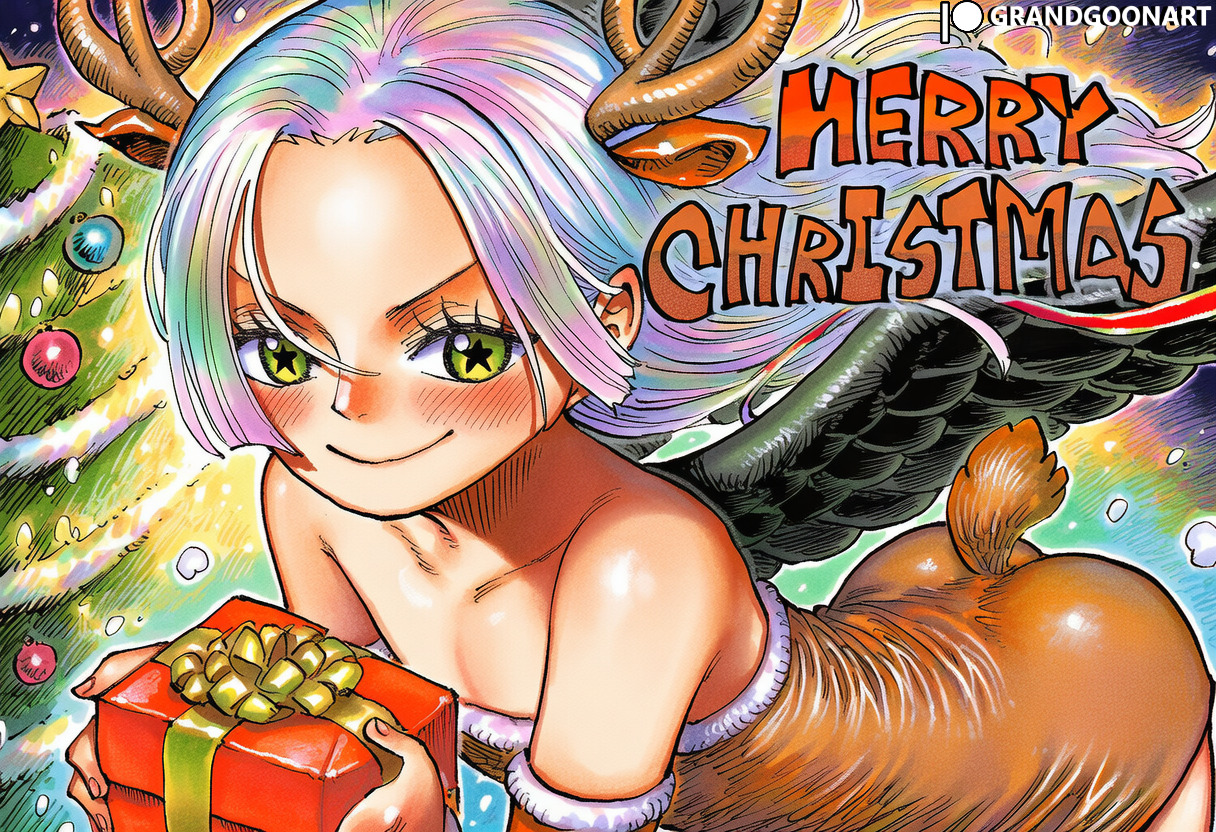 1girls, accurate art style, ai generated, big ass, boa hancock, christmas, christmas clothing, christmas outfit, christmas present, female, female focus, female only, flat chest, grandgoonart, holidays, juicy lips, kissing, lips, lipstick, manga, manga cover, manga page, manga style, one piece, patreon, patreon username, petite, s-snake (one piece), santa costume, santa hat, seraphim (one piece), shonen jump, solo, solo female, solo focus