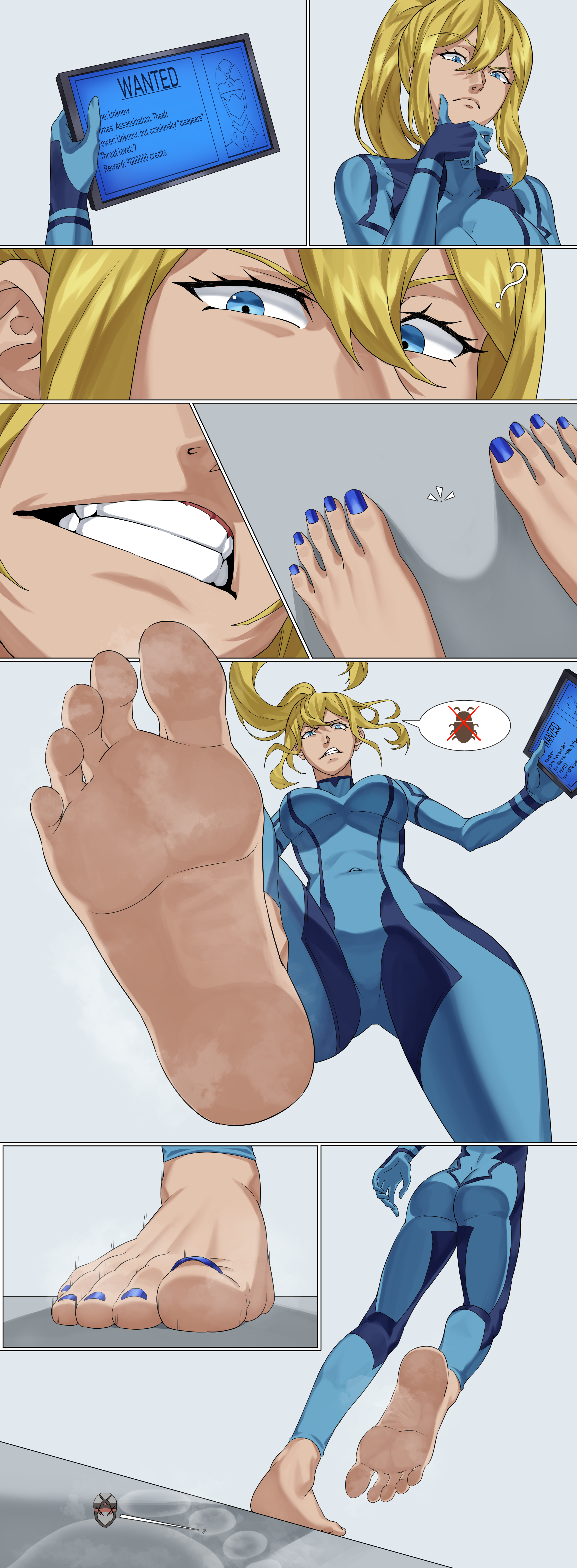 crush, crushing, feet, female soles, foot fetish, foot focus, footprint, giant, giant female, giantess, karnalface, metroid, samus aran, sole female, soles