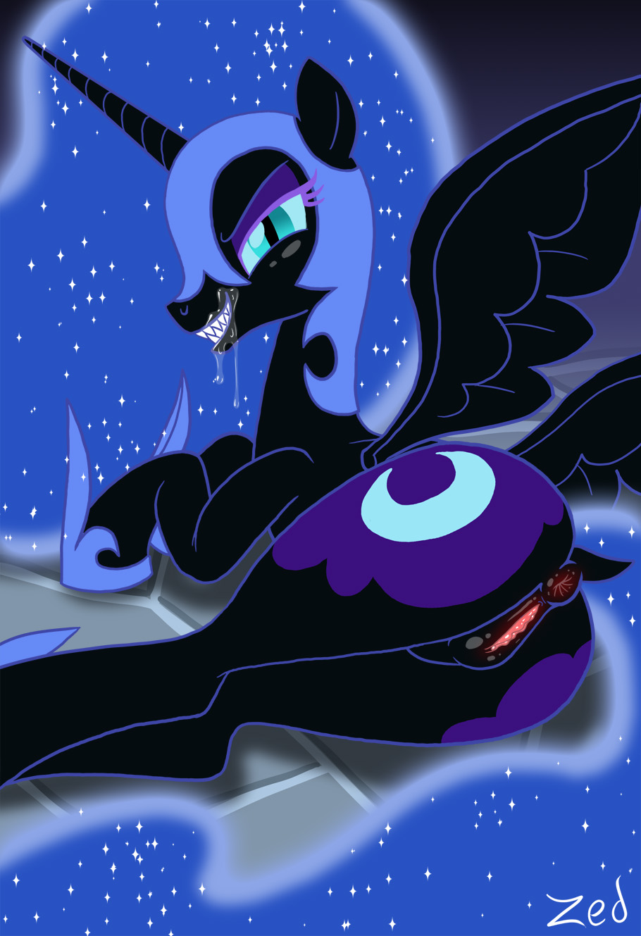 anus cutie_mark drooling evil_grin female feral friendship_is_magic my_little_pony nightmare_moon nightmare_moon_(mlp) nude presenting presenting_hindquarters princess_luna_(mlp) pussy smile zed001