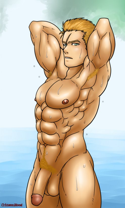 abs armpit_hair armpits biceps big_penis blonde_hair bodybuilder crimsonblood facial_scar final_fantasy final_fantasy_viii hair human male male_only muscles muscular_armpits nude pecs penis scar seifer_almasy serratus_anterior solo testicles