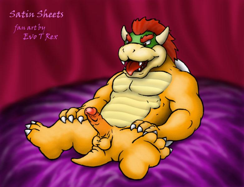 balls bowser evo_t_rex gay horn koopa male male_only mario_(series) nintendo penis satin_sheets yaoi