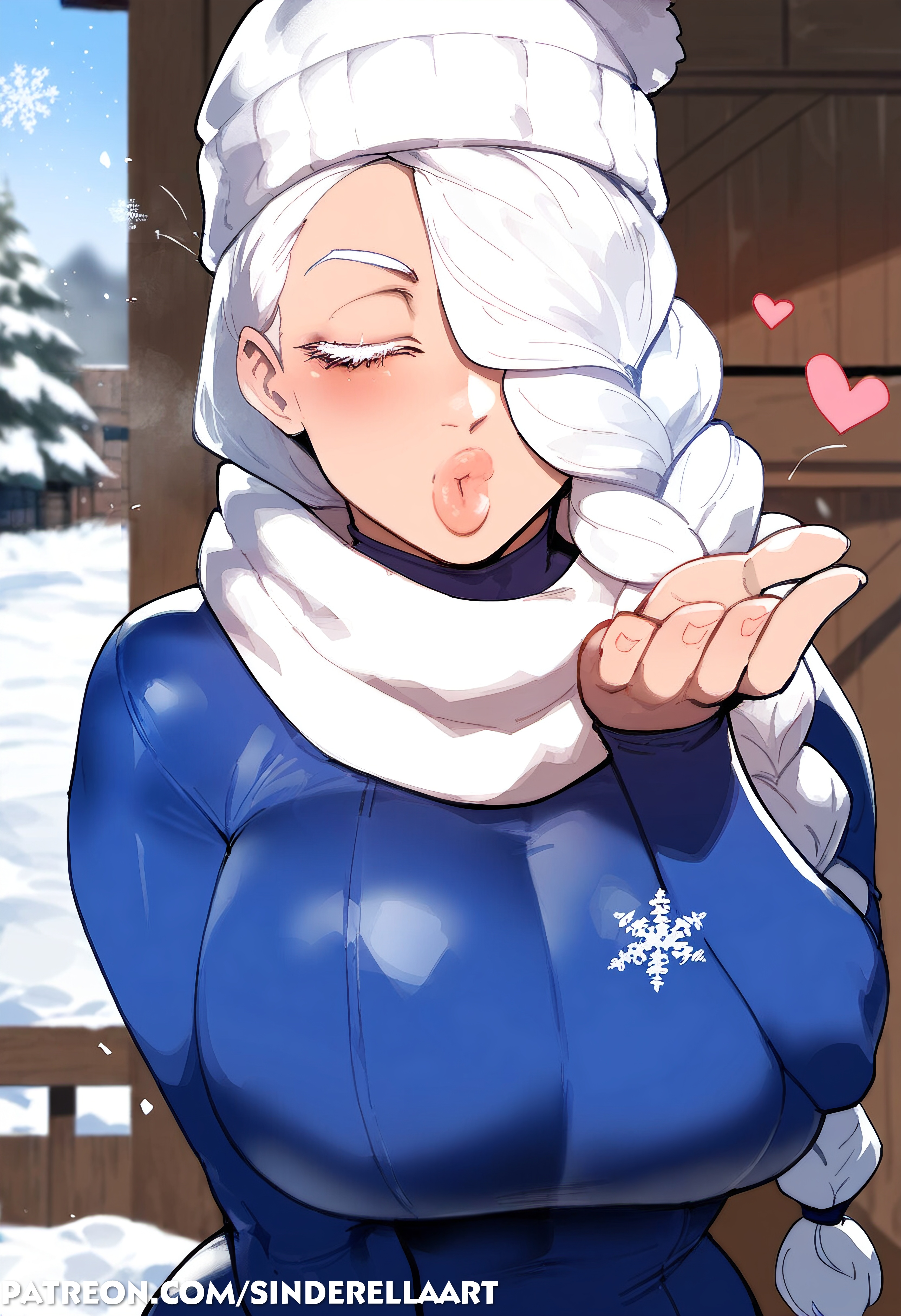 1girls, ai generated, ass, beanie, big ass, big breasts, big butt, big lips, bimbo lips, blowing kiss, breasts, female, huge breasts, jujutsu kaisen, large ass, large breasts, mei mei (jujutsu kaisen), sinderellaart, snow, snowing