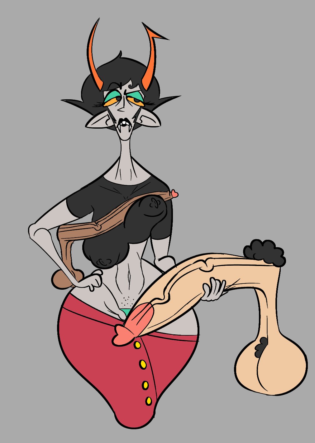 1girl2boys 1girls 2boys 2boys1girl alien alien_humanoid black_hair black_hair_female black_lipstick clothed clothed_female cock colored_skin dick elf_ears fangs female grey_skin grey_skin hiroshimaloco homestuck homestuck_troll horn horns huge_cock humanoid kanaya_maryam large_penis lipstick long_ears makeup nipples nipples_visible_through_clothing penis sharp_ears thin troll vampire