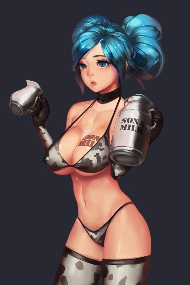 1girls bikini blue_eyes blue_hair breasts female female_only hair instant-ip jug large_breasts league_of_legends navel solo sona_buvelle tattoo underwear