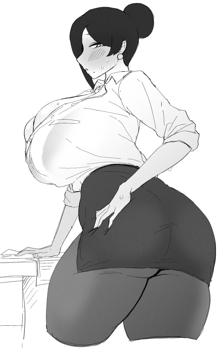 1girls big_ass big_breasts bijin_onna_joushi_takizawa-san blush efto_(pixiv) female hair_bun huge_ass huge_breasts leggings skirt takizawa_kyouko tight_clothing wide_hips