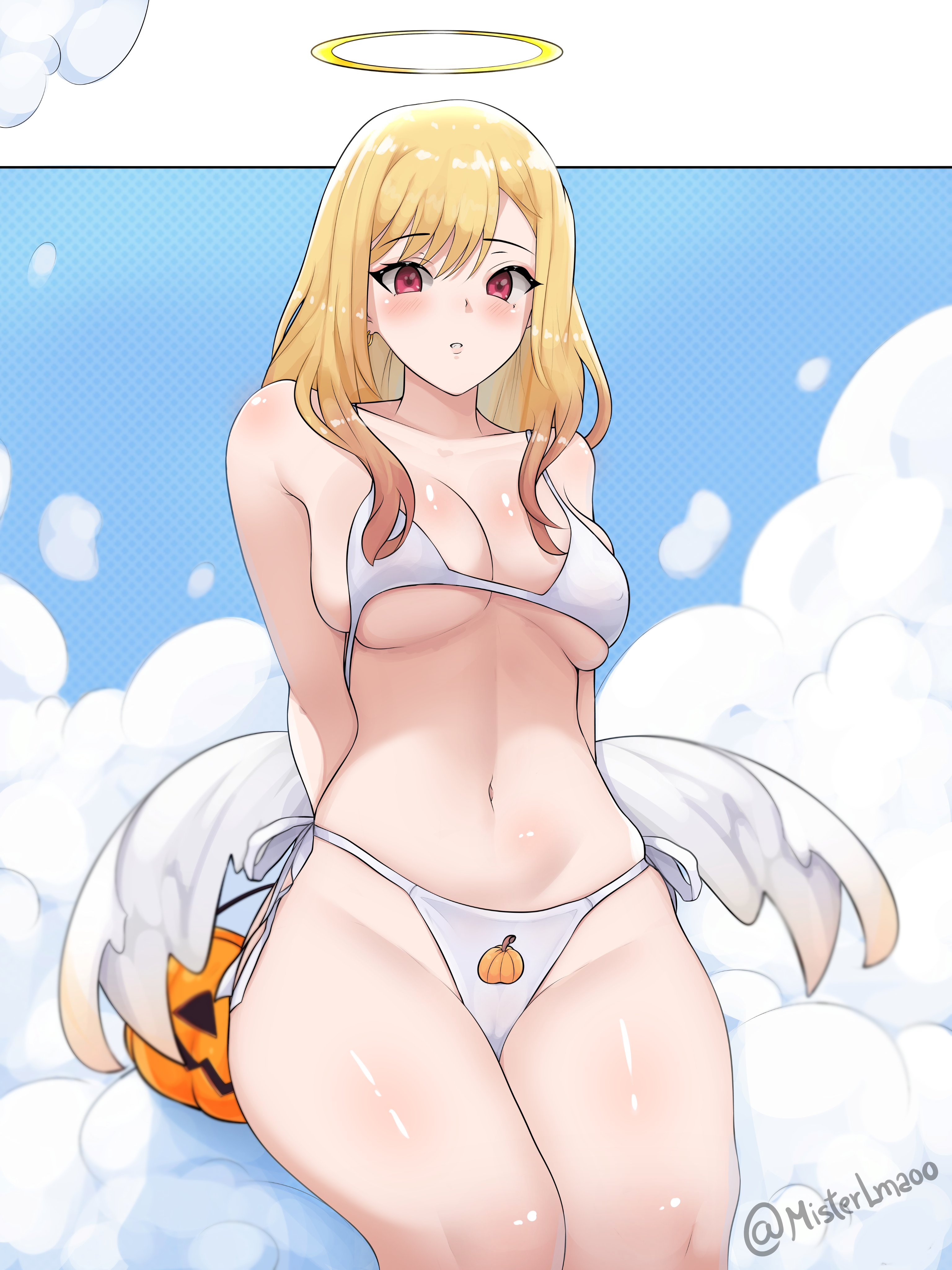 angel, angel wings, ass, big ass, big breasts, big butt, big thighs, big titties, bikini, breasts, curvaceous, curvaceous female, curvaceous figure, curvy, curvy figure, curvy hips, female, female focus, female only, kitagawa marin, long hair, looking at viewer, misterlmaoo, sono bisque doll wa koi wo suru, yellow hair
