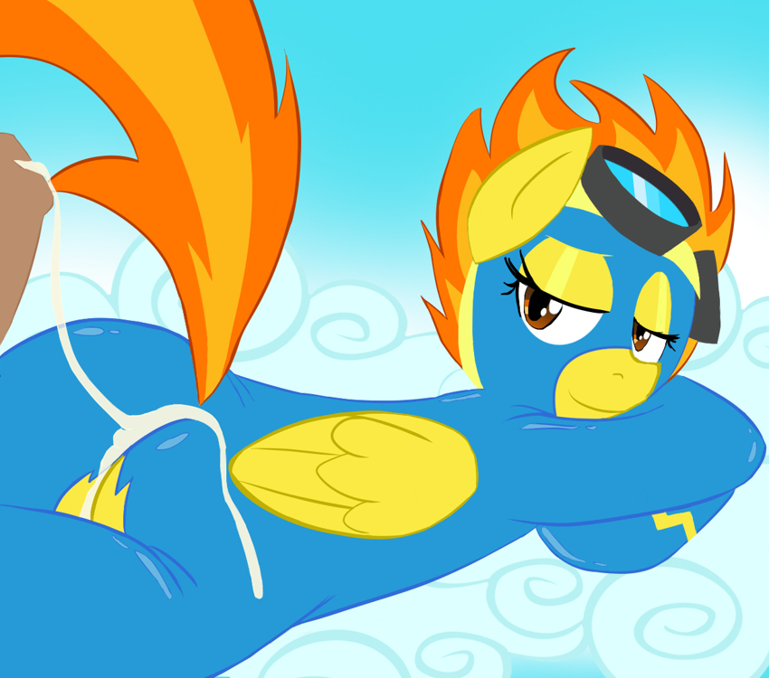 ass brown_eyes cum cum_on_ass cumshot equine eyewear female flight_suit friendship_is_magic from_behind goggles haiku_oezu hair horse male my_little_pony orgasm pegasus penis pony spitfire_(mlp) straight two_tone_hair wings wonderbolts_(mlp)