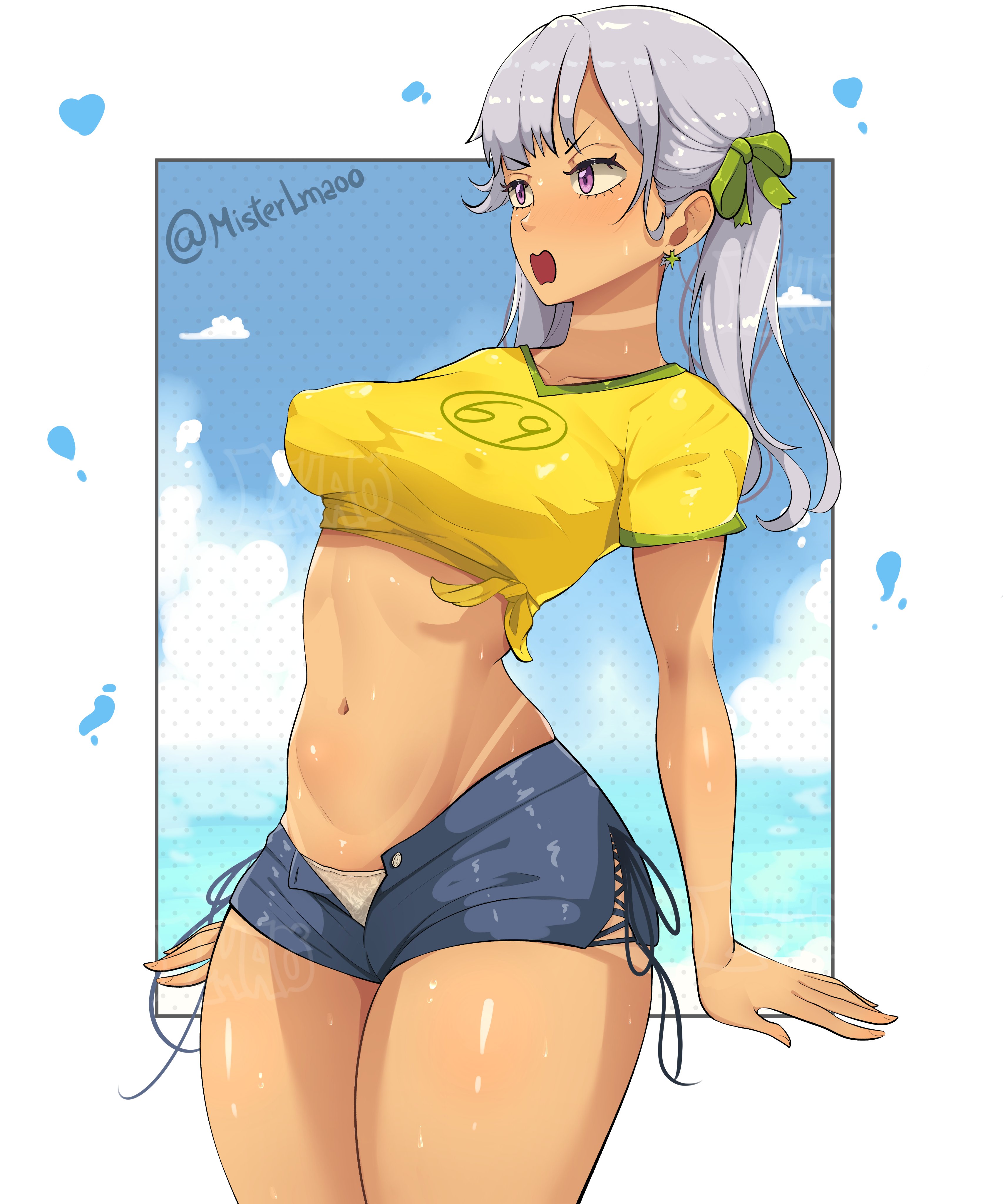 ass, big ass, big breasts, big butt, big thighs, big titties, black clover, brazilian, breasts, clothing, covered nipples, curvaceous, curvaceous female, curvaceous figure, curvy, curvy figure, curvy hips, female, female focus, female only, misterlmaoo, noelle silva, short hair, tan body, tan skin, tanline, tied shirt, white hair