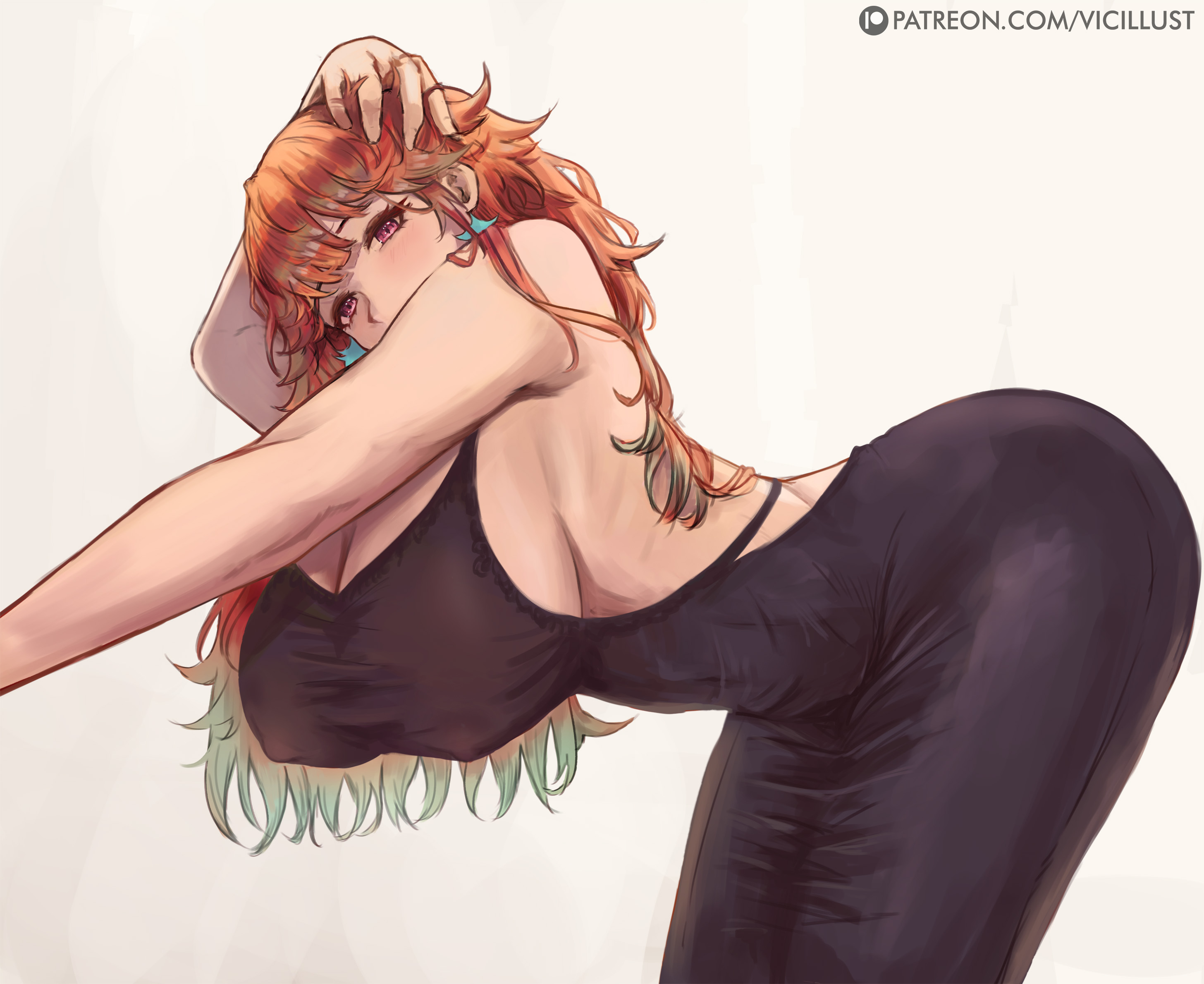 1girls, ass, ass in dress, bent over, big ass, big breasts, breasts, cleavage, clothing, dress, female, female only, hololive, hololive english, hololive myth, looking at viewer, solo, solo female, takanashi kiara, thick thighs, vicarious (vicillust), virtual youtuber, white background, wide hips