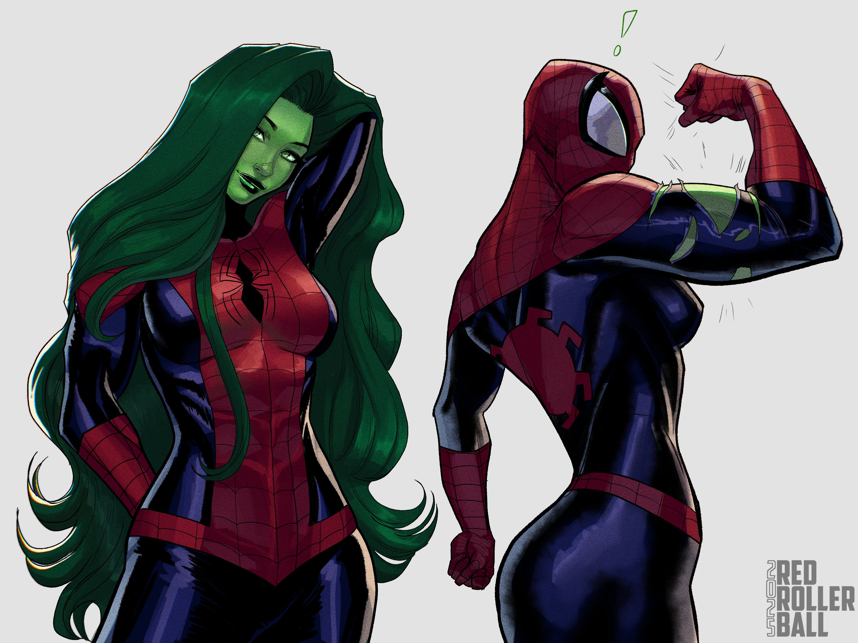 1girls, breasts, cosplay, different poses, female, female focus, female only, green body, green eyes, green hair, green skin, hair, jennifer walters, large breasts, large muscles, long hair, marvel, marvel comics, muscles, redrollerball, ripped clothing, she-hulk, shiny hair, solo, solo female, spider-man (cosplay), spider-man (series), spider-man suit, thick thighs, very long hair, wardrobe malfunction