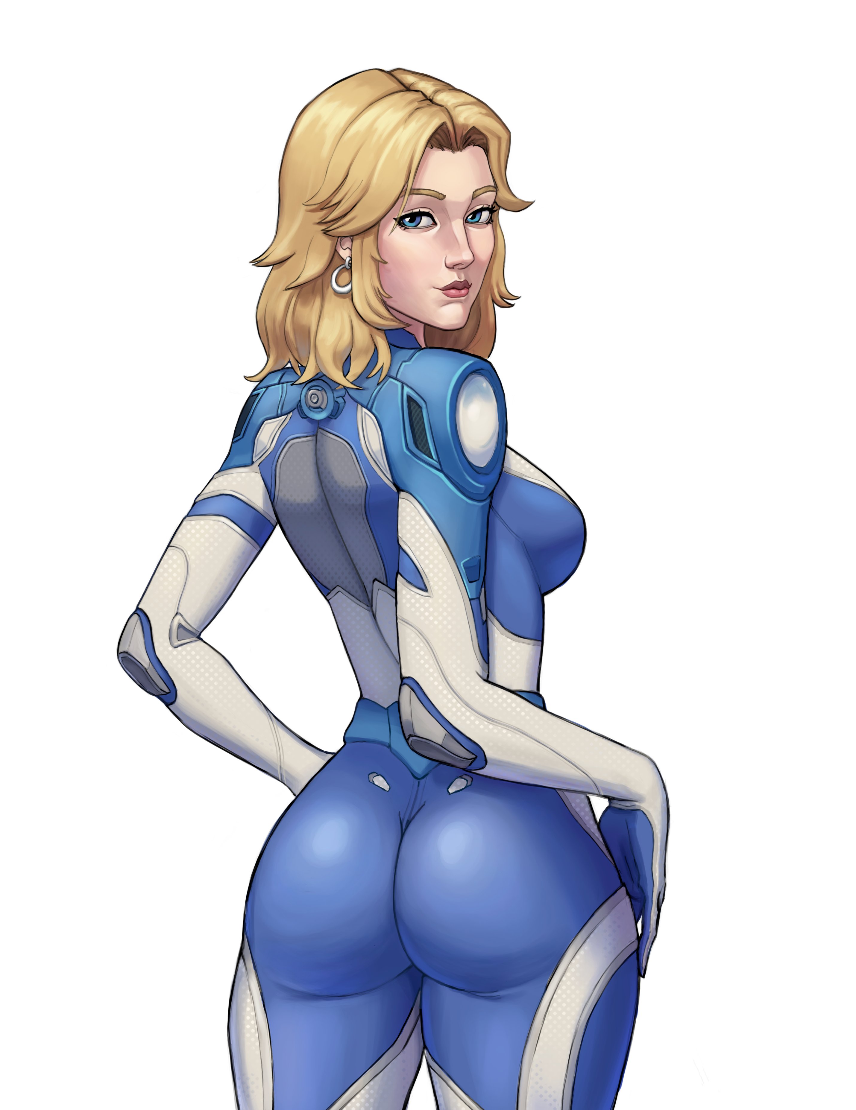 1girls, ass, ass focus, back view, big ass, big breasts, blonde hair, breasts, fantastic four, female, female only, invisible woman, invisible woman (marvel rivals), light skin, light-skinned female, lupislazulipony, marvel, marvel comics, marvel rivals, solo, sue storm