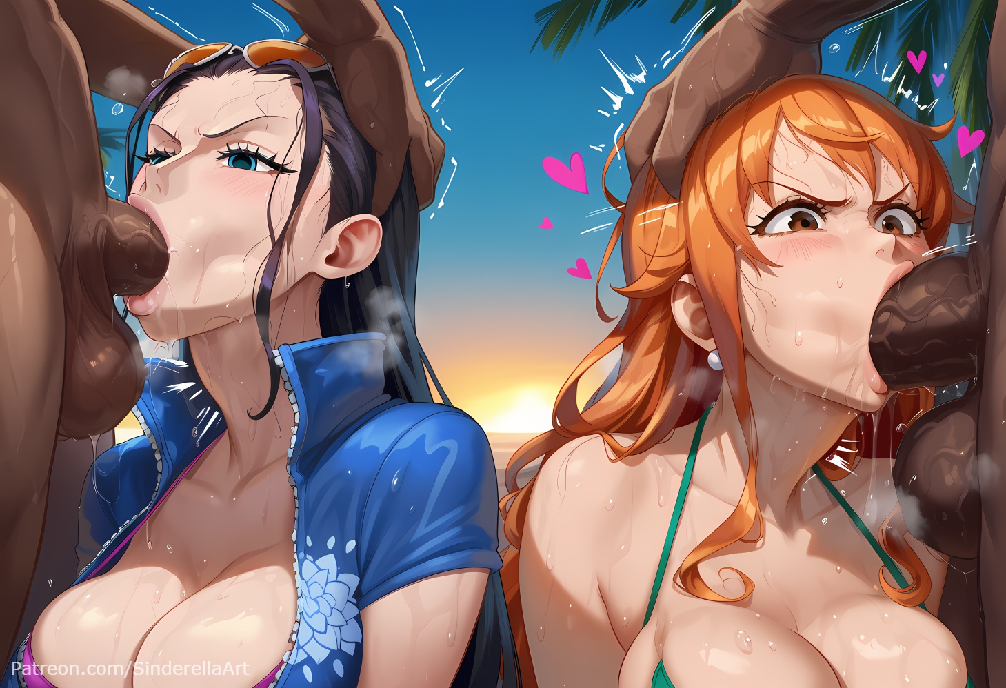 2girls, ai generated, angry, balls, beach, bikini, breasts, busty, cheating, commission, dark skin, dark-skinned male, deepthroat, duo, fellatio, female, gangbang, huge balls, huge breasts, huge cock, huge testicles, interracial, male, multiple boys, multiple males, nami (one piece), netorare, nico robin, one piece, patreon, patreon url, patreon username, penis, public, rape, sinderellaart, testicles, thick, voluptuous