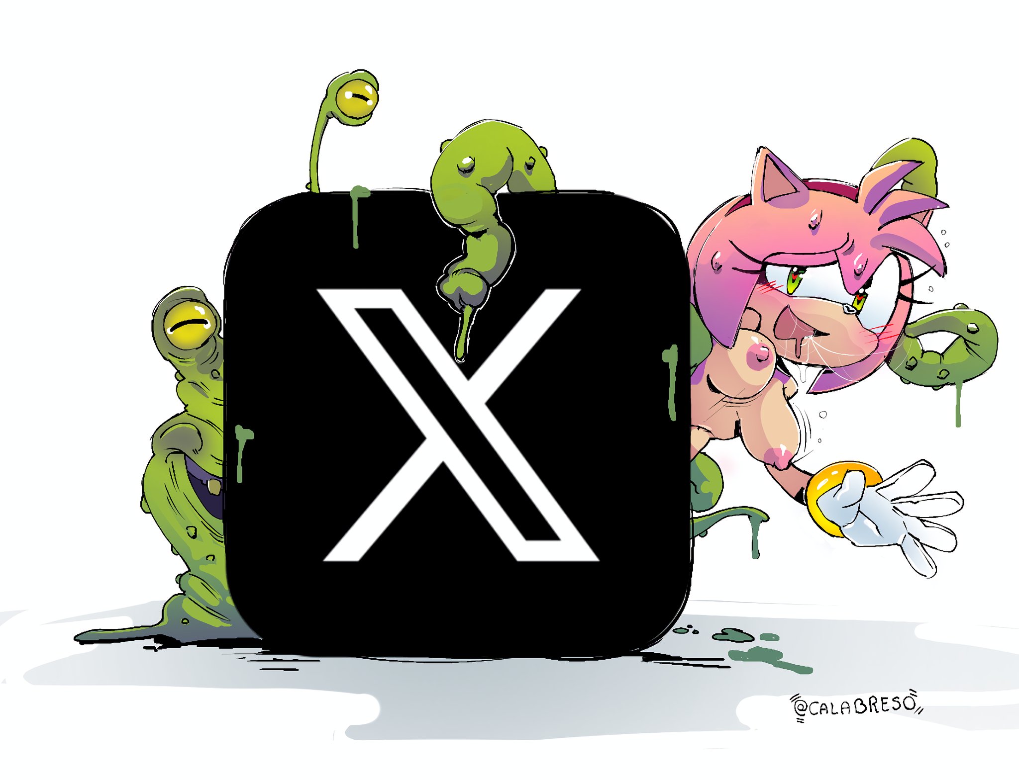 1girls, 1monster, 2d, 2d (artwork), 2d artwork, amy rose, art, big breasts, blush, blushing, blushing at viewer, breasts, calabreso, caught, caught in the act, female, fucked silly, green eyes, hairband, heart-shaped pupils, horny, horny female, implied oral, implied sex, looking at viewer, monster, monster rape, nipples, pink fur, pink hair, pink nipples, saliva trail, sexy, sexy body, short hair, sonic (series), sonic the hedgehog (archie), sonic the hedgehog (comics), sonic the hedgehog (idw), sonic the hedgehog (series), sweatdrop, tentacle, tentacle sex, x (social media)