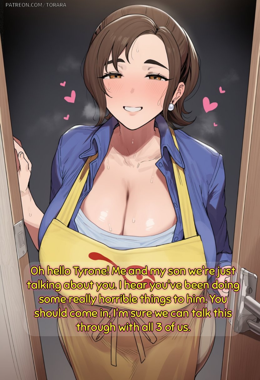  holy0knight , ai generated, bully, caption, dark-skinned male, huge breasts, mother, mother (pokemon sv), pokemon, pokemon sv