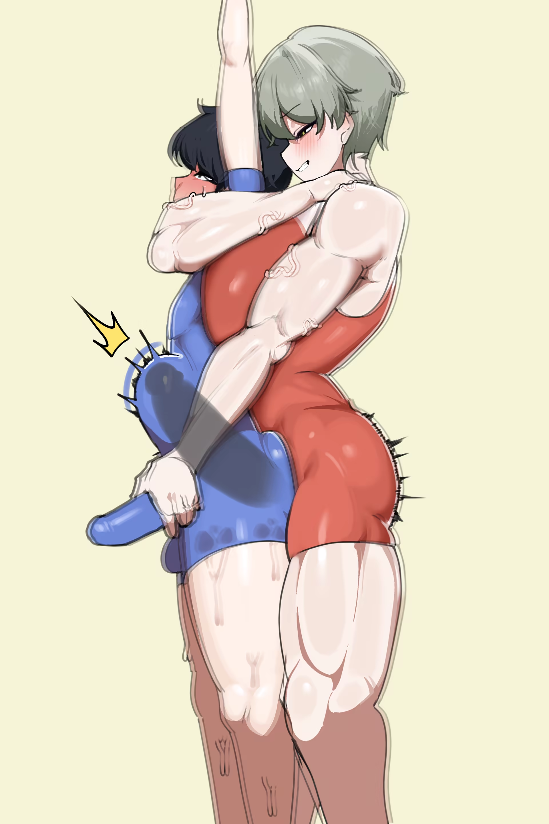 futa on male, mono (pixiv 93740696), sexfight, tagme, wrestling, wrestling singlet