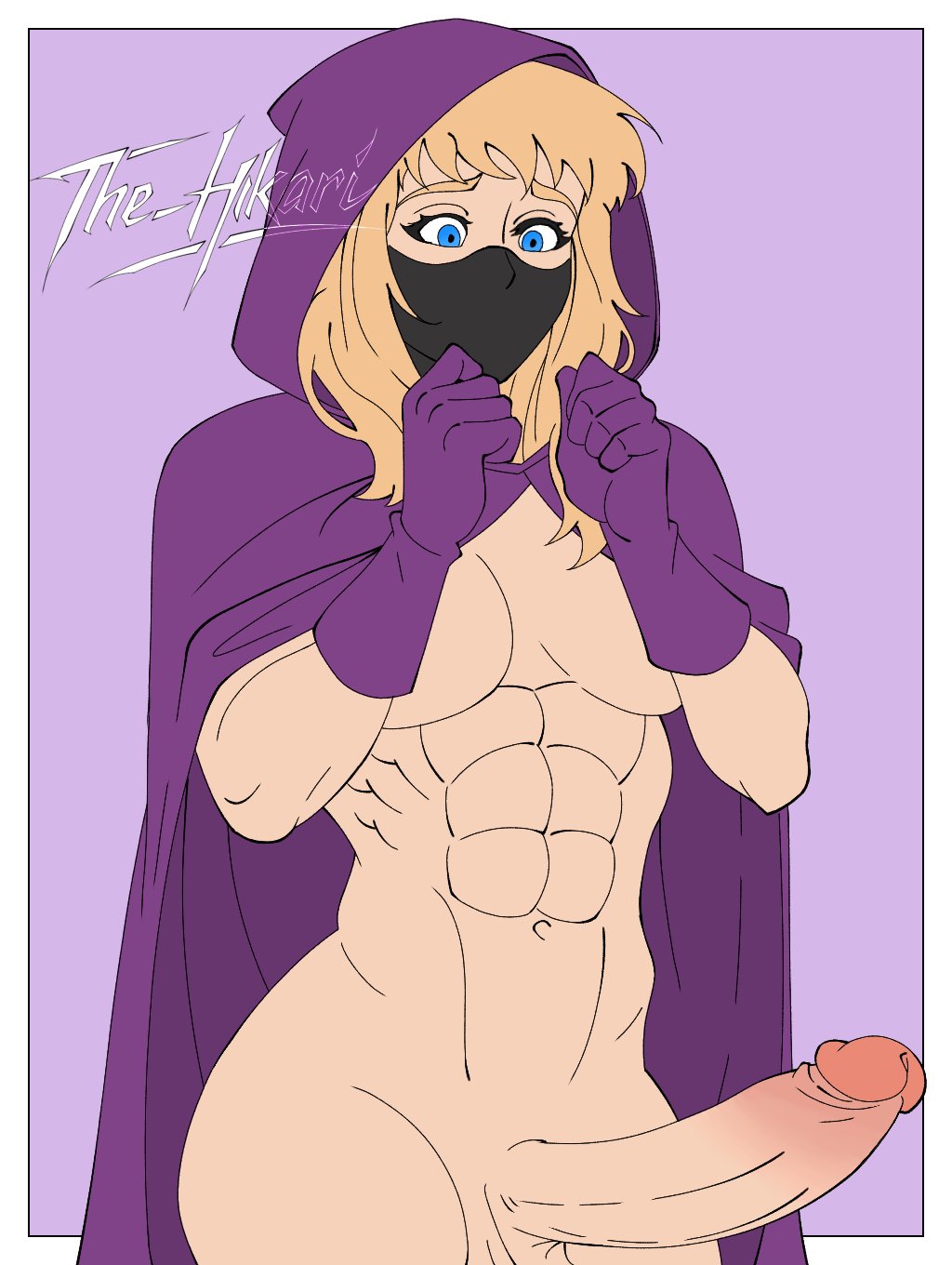 abs, batgirl (stephanie brown), black mask, blonde hair, dc, dc comics, dickgirl, futanari, hood, muscular female, muscular girl, purple clothing, purple gloves, purple hoodie, stephanie brown, the hikari