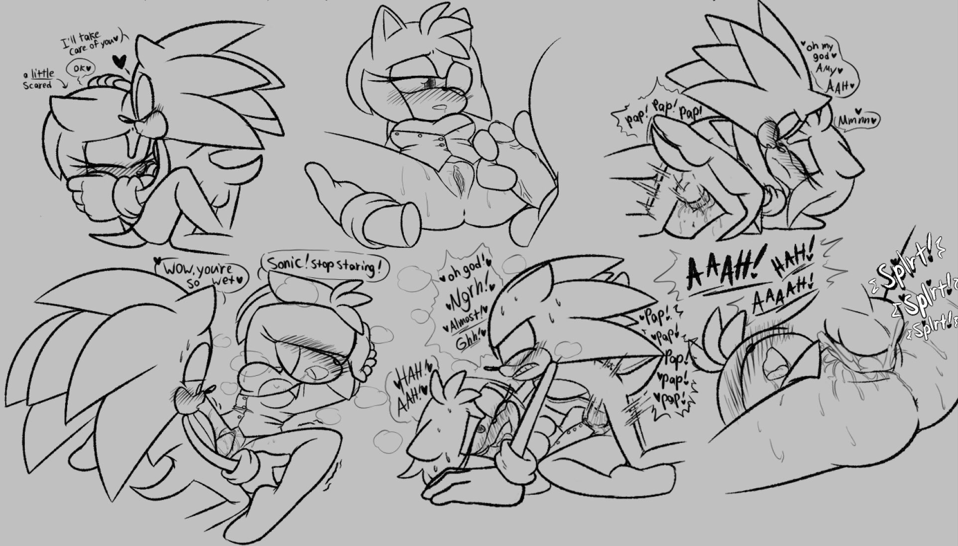 1boy, 1girls, amarperre, amy rose, anthro, anthro on anthro, anthro only, balls, cock, dialogue, duo, english text, eulipotyphlan, female, hedgehog, male, male/female, mammal, penetration, penis, pussy, sega, sex, sonic (series), sonic the hedgehog, sonic the hedgehog (series), straight, straight sex, text, vagina, vaginal penetration