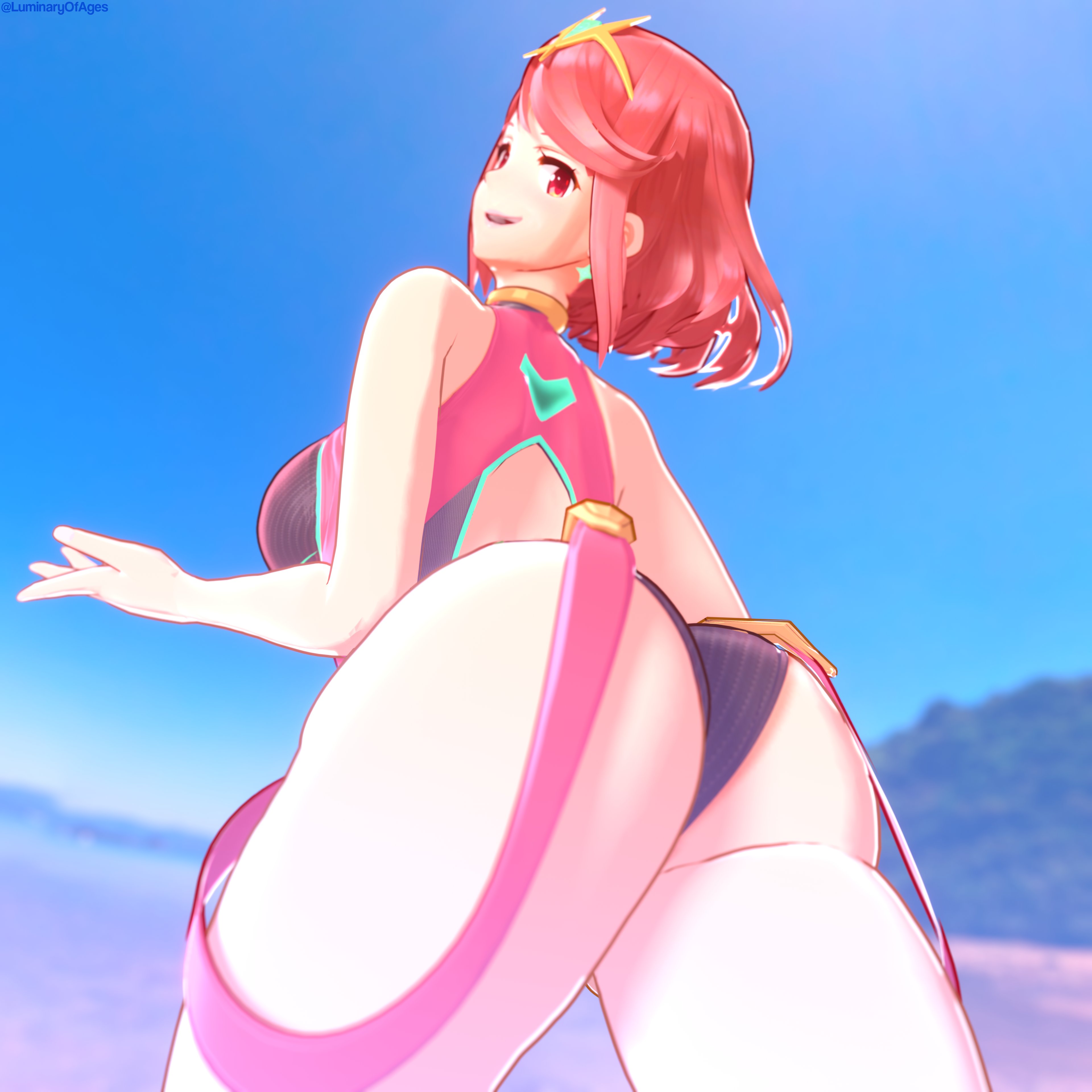 1girls, 3d, 3d (artwork), ass, big ass, big breasts, female, female only, luminaryofages, pyra, swimsuit, xenoblade (series), xenoblade chronicles 2