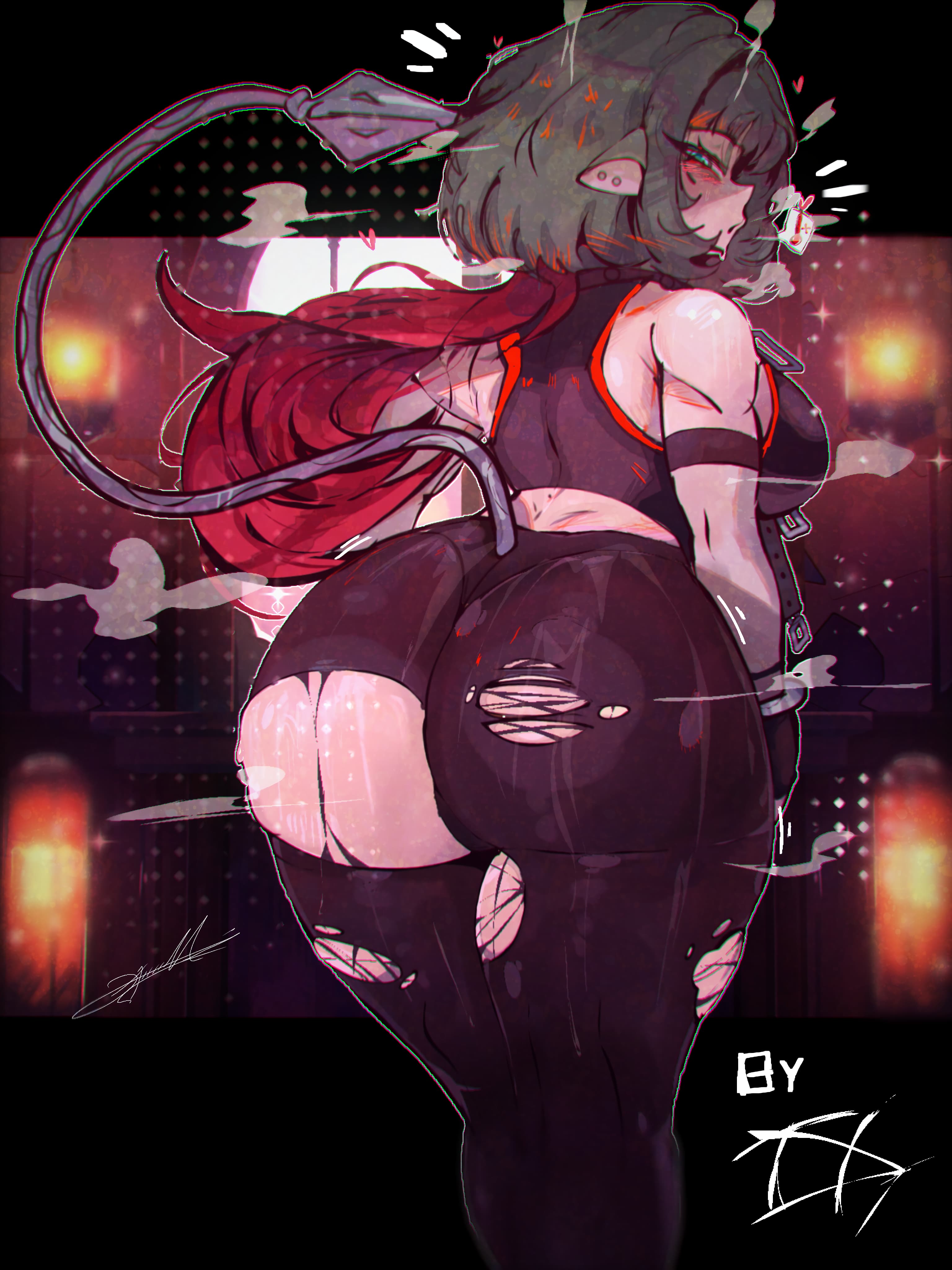 1girls, animal ears, ass focus, athletic body, big ass, blush, horny, jane doe (zenless zone zero), moaning, ripped pants, self upload, solo, standing, steaming body, steamy breath, sweat, thick butt, trillixv, zenless zone zero
