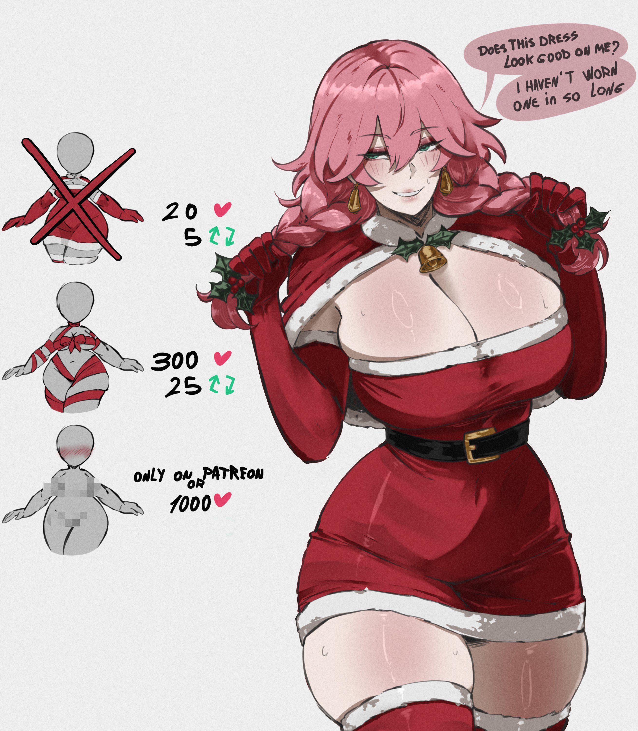 beth(gybeth), big breasts, braided hair, christmas, female only, fully clothed, gybeth, original, pink hair, thick thighs