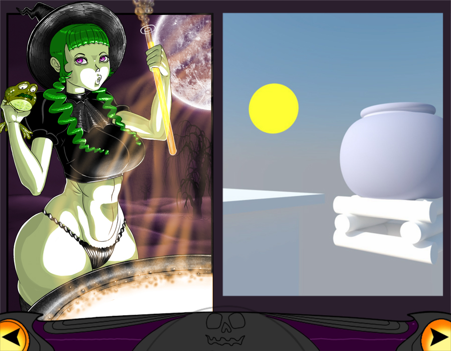 ass big_ass big_breasts breasts bubble_butt dongidew green_hair potion simple_background witch witchcraft