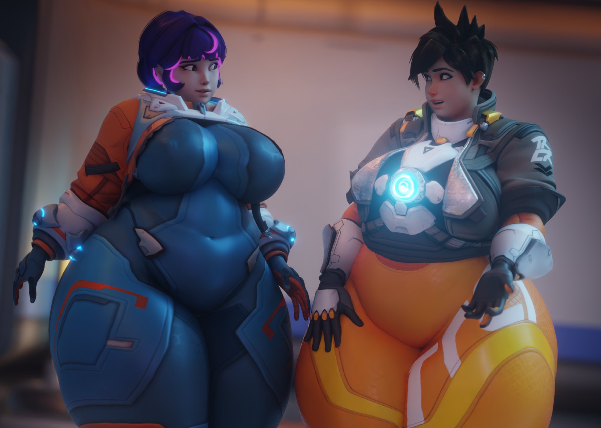 2girls, 3d, ass, bbw, big ass, big belly, blizzard entertainment, bodysuit, breasts, chubby, chubby female, coolmaster98, duo, fat, fat ass, fat fetish, female, female focus, female only, fully clothed, huge ass, huge thighs, juno (overwatch), leggings, massive ass, massive thighs, overwatch, overwatch 2, overweight, round ass, thick ass, thick thighs, tight clothing, tracer, tracer (overwatch 2 suit), wide hips