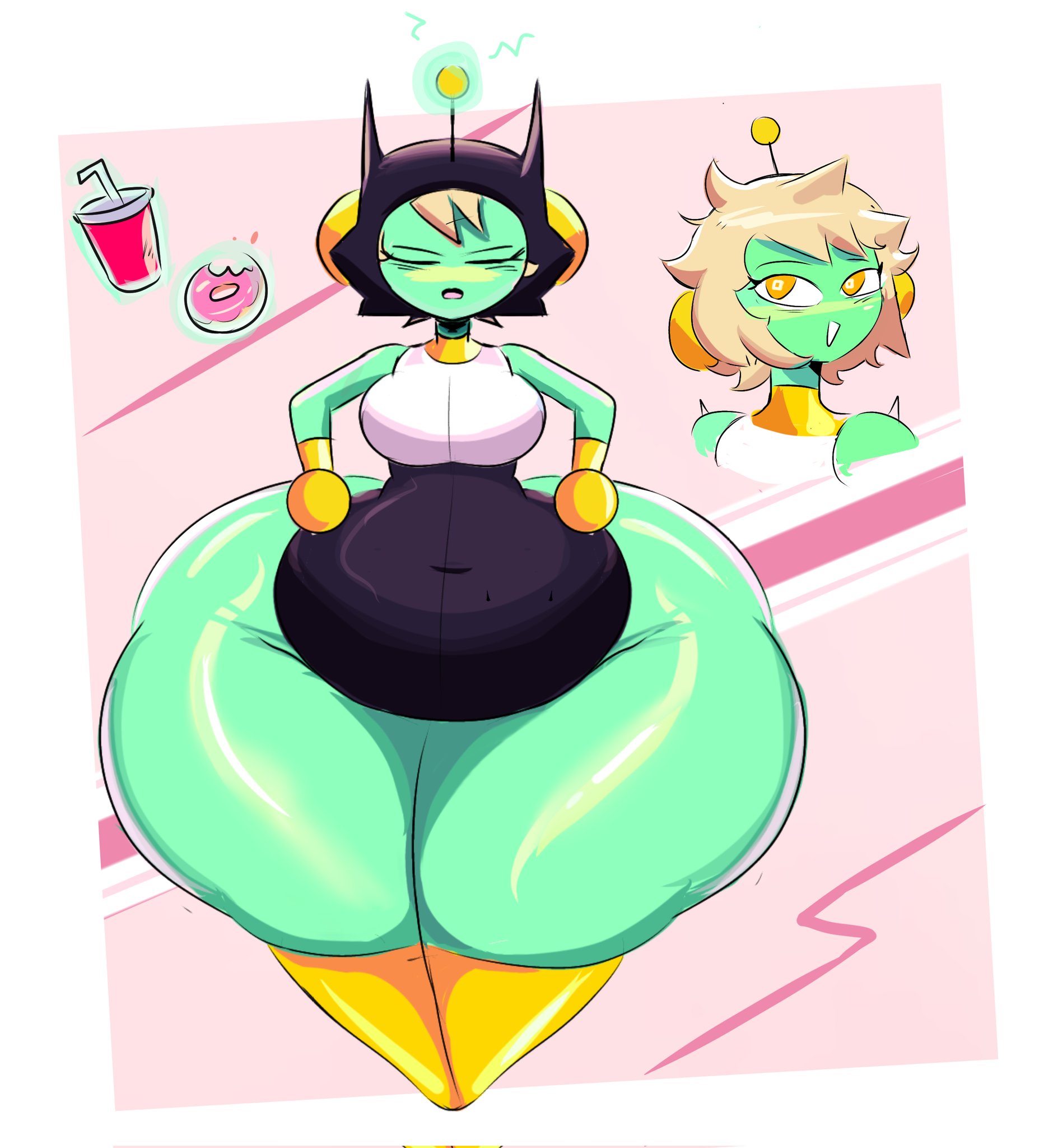 1girls, 2020s, 2025, 2025s, alien, alien girl, ass bigger than head, ass bigger than torso, blonde female, blonde hair, chubby, chubby belly, chubby female, doughnut, drink, enormous ass, eyes closed, food, green body, green skin, hermica (slsa lea), hips wider than shoulders, hyper, hyper ass, hyper hips, hyper thighs, oc, original, original character, pear shaped, pear-shaped figure, salasisra, shiny, shiny clothes, shiny skin, shiny thighs, slsa lea, slsisra, solo, solo female, solo focus, telekinesis, thick thighs, twitter link, voluptuous, voluptuous female, wide ass, wide hips, wide thighs, yellow eyes