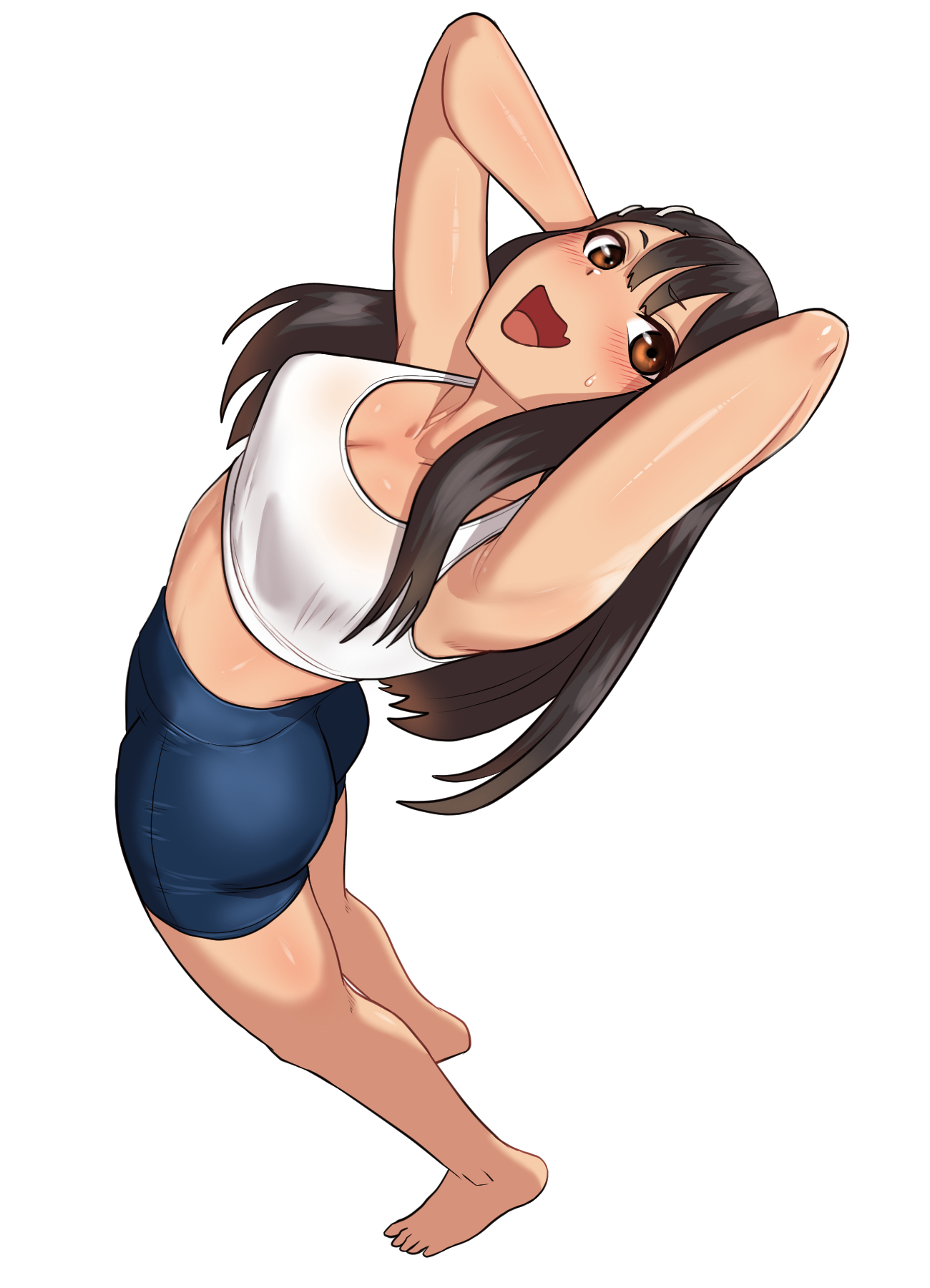 armpits, ass, black hair, breasts, female, full body, hayase nagatoro, legs, long hair, please don't bully me, nagatoro, shorts